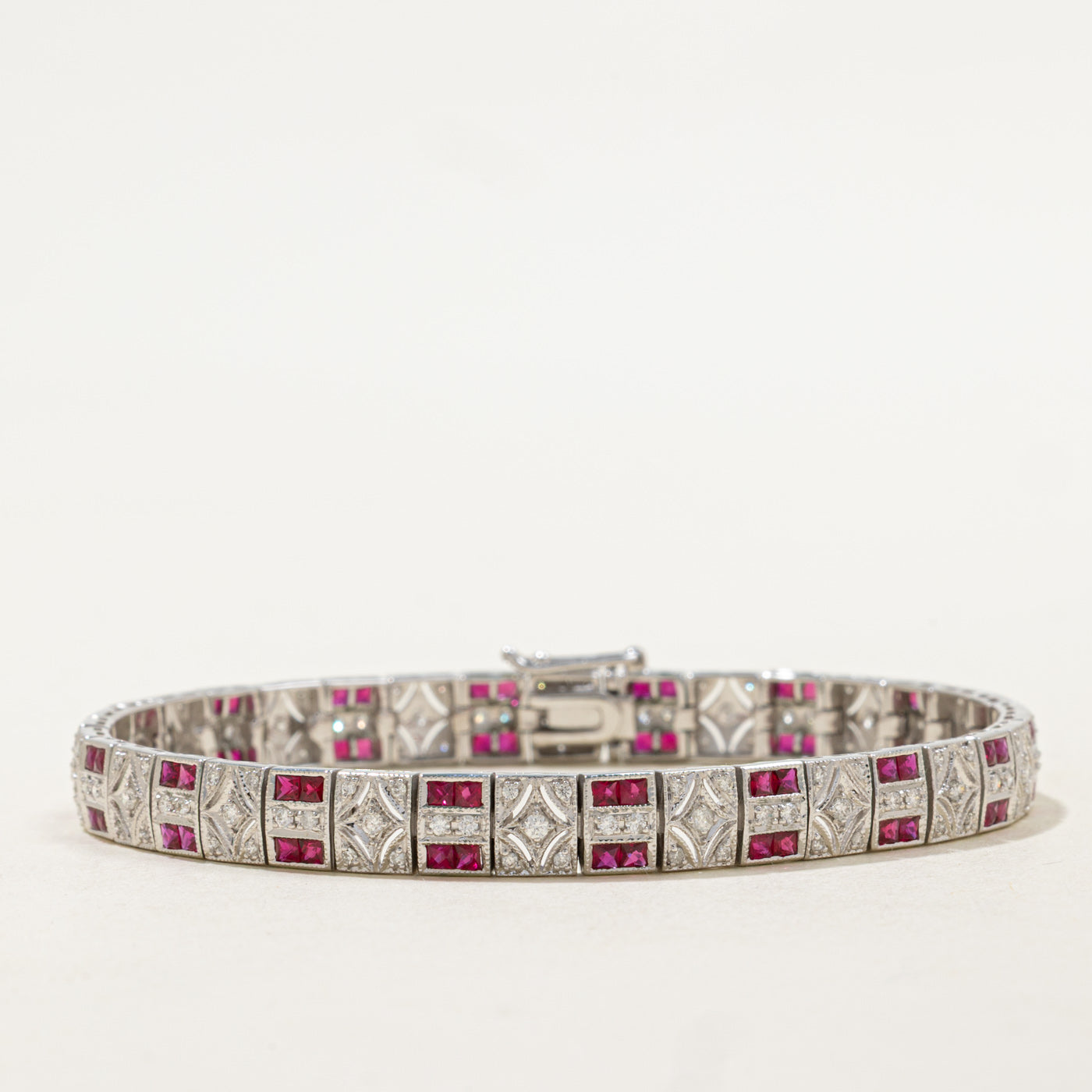 '100 Ways' Art Deco Inspired Ruby & Diamond Bracelet | 2.80ctw, 0.94ctw | 7" |