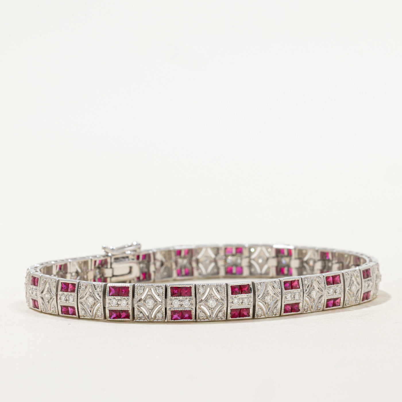 '100 Ways' Art Deco Inspired Ruby & Diamond Bracelet | 2.80ctw, 0.94ctw | 7" |