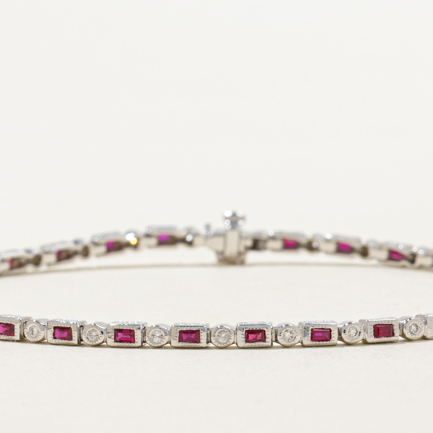 '100 Ways' Art Deco Inspired Ruby & Diamond Gemstone Bracelet | 1.05ctw, 0.22ctw | 7" |