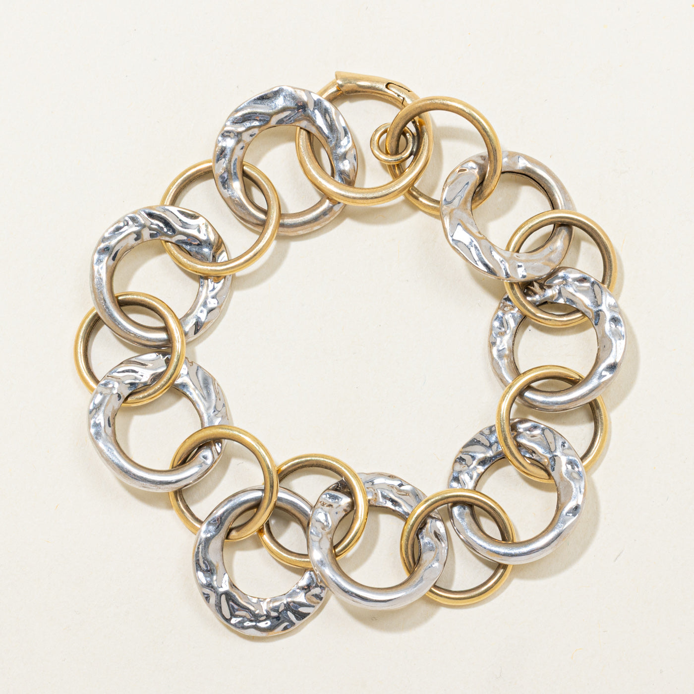 Two Tone Gold Large Textured Link Bracelet | 8" |