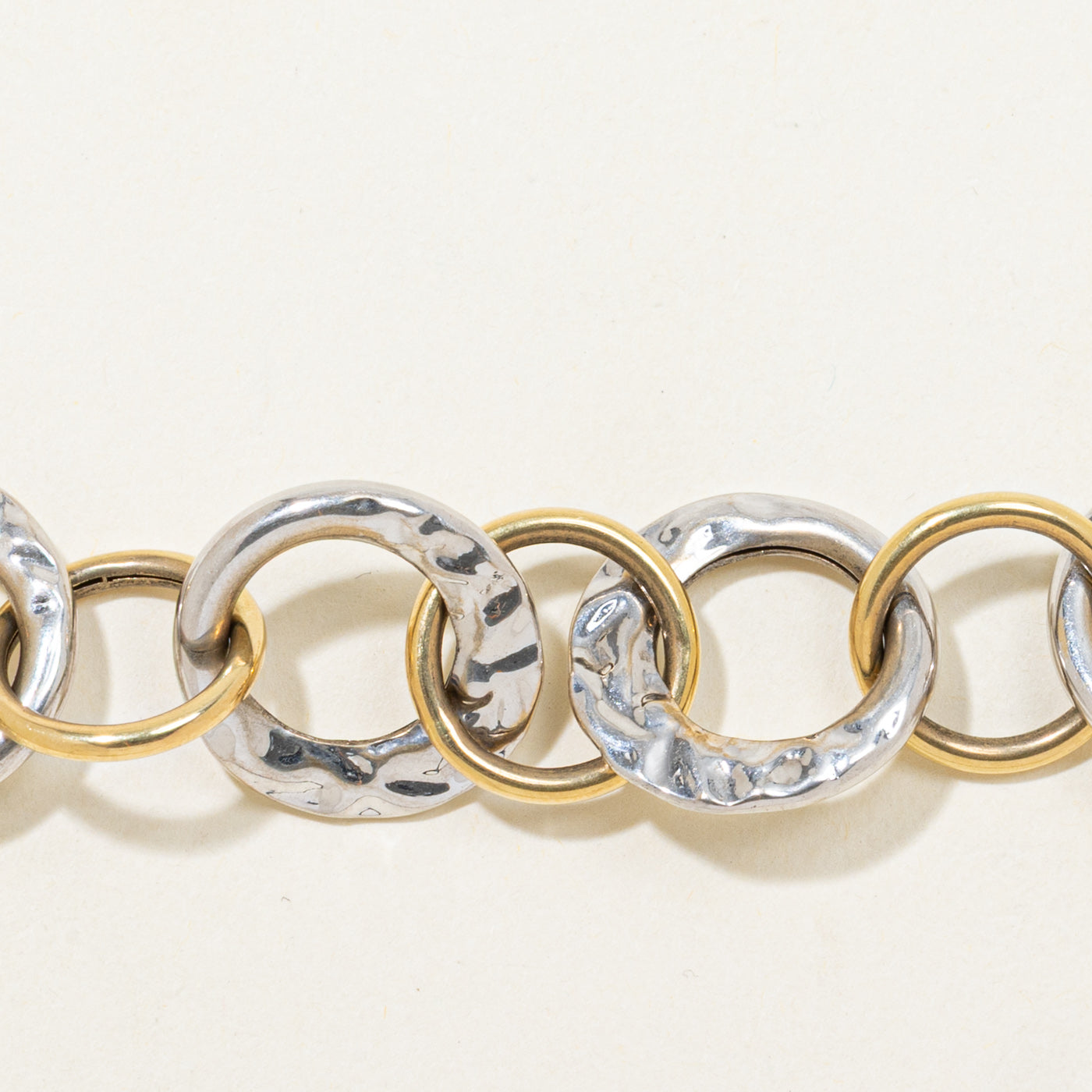 Two Tone Gold Large Textured Link Bracelet | 8" |