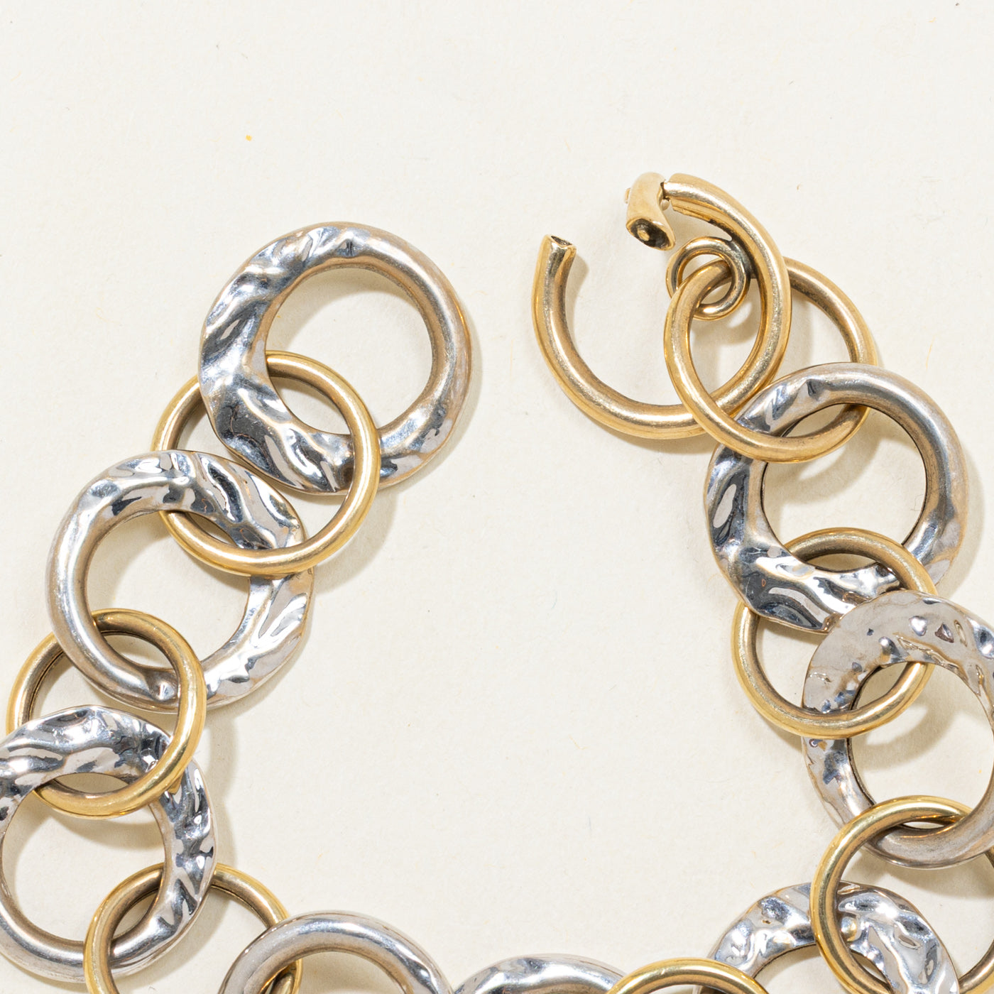 Two Tone Gold Large Textured Link Bracelet | 8" |