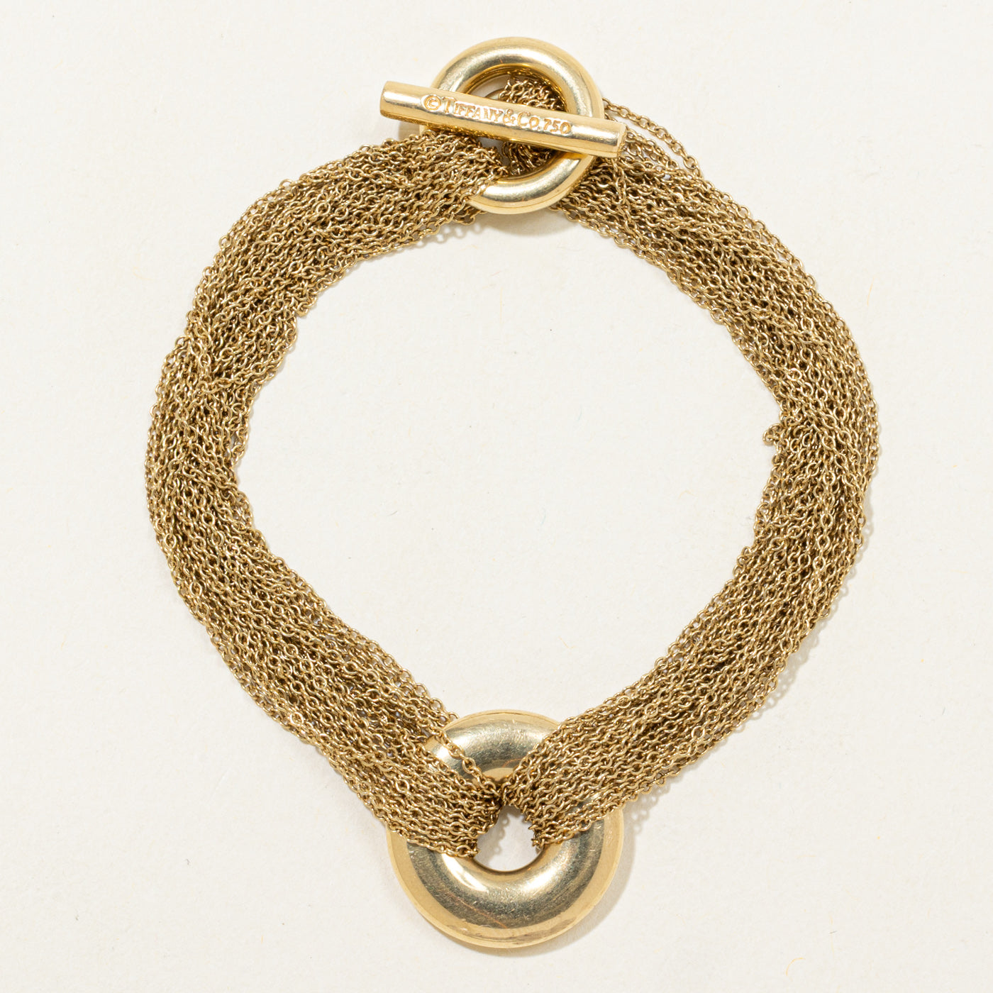 'Tiffany & Co.' 18k Multi Strand Mesh Circle Toggle Bracelet | 7.5" |