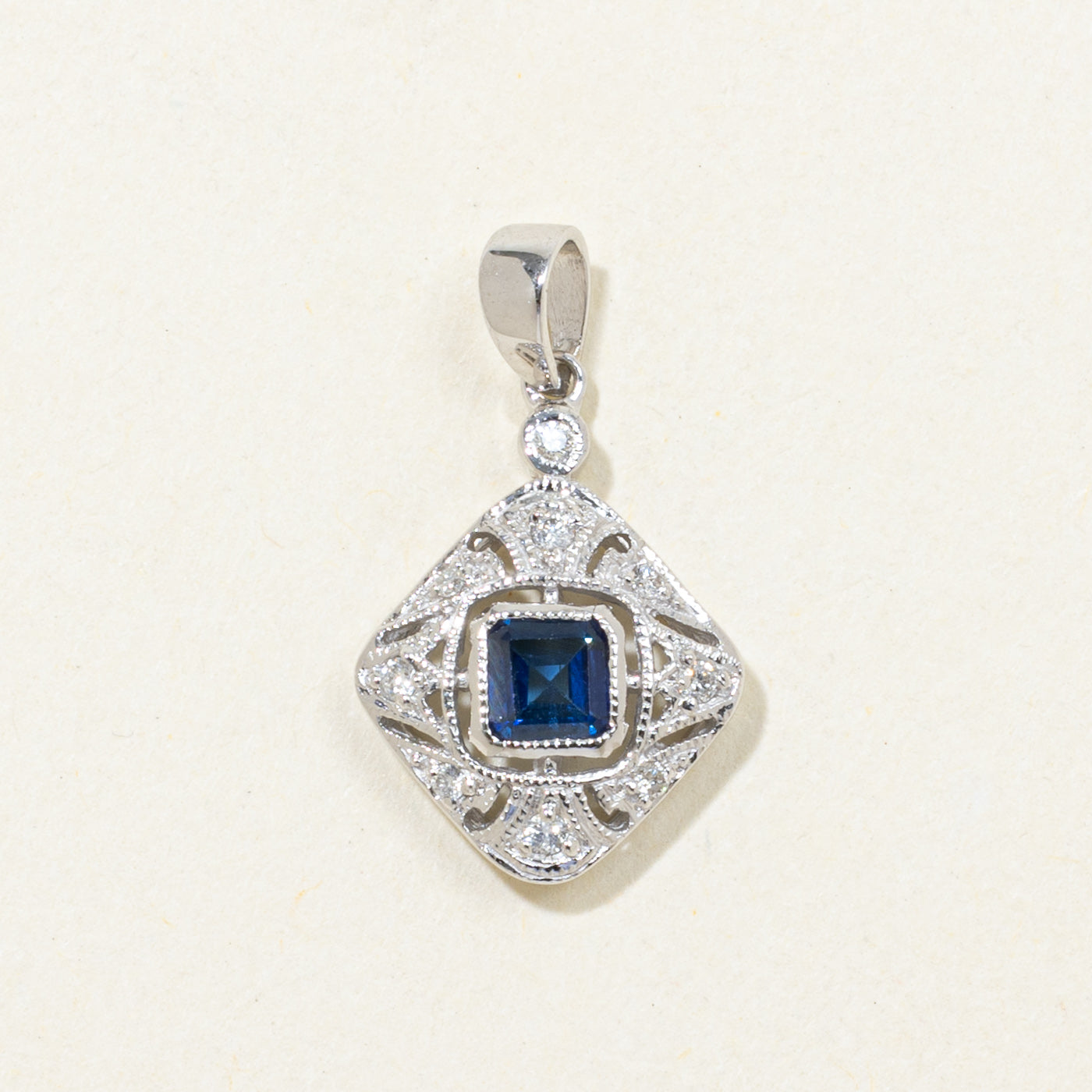 '100 Ways' Art Deco Inspired Sapphire & Diamond Pendant | 0.36ctw, 0.06ctw |