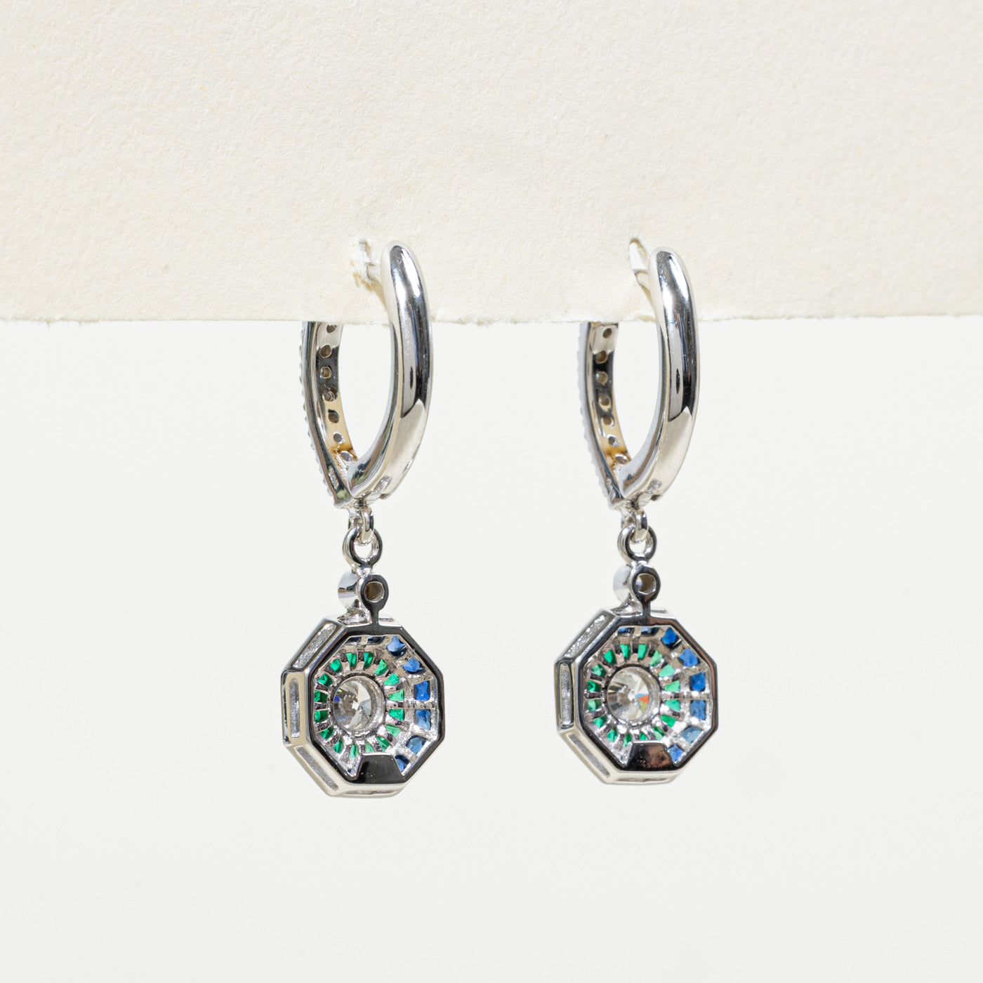 '100 Ways' Art Deco Inspired Diamond, Sapphire & Emerald Drop Earrings | 0.45ctw, 3.10ctw |