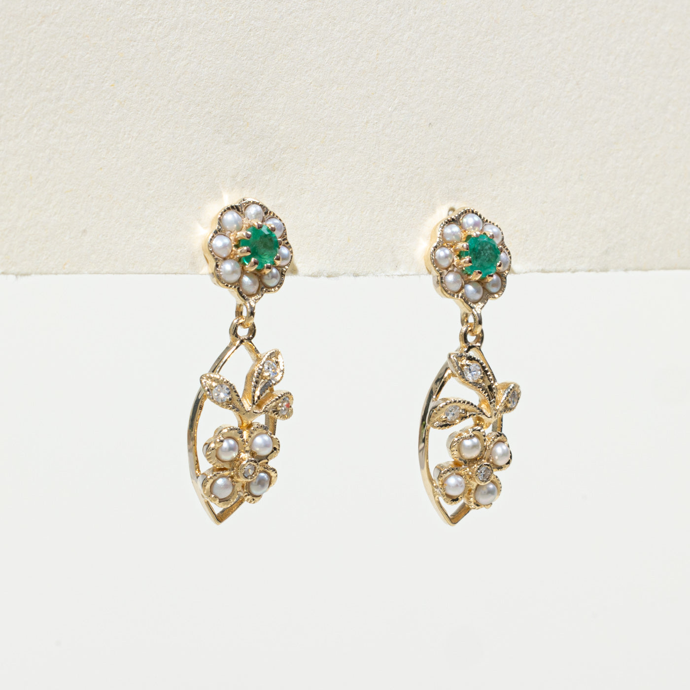 '100 Ways' Art Nouveau Inspired Emerald and Pearl Earrings