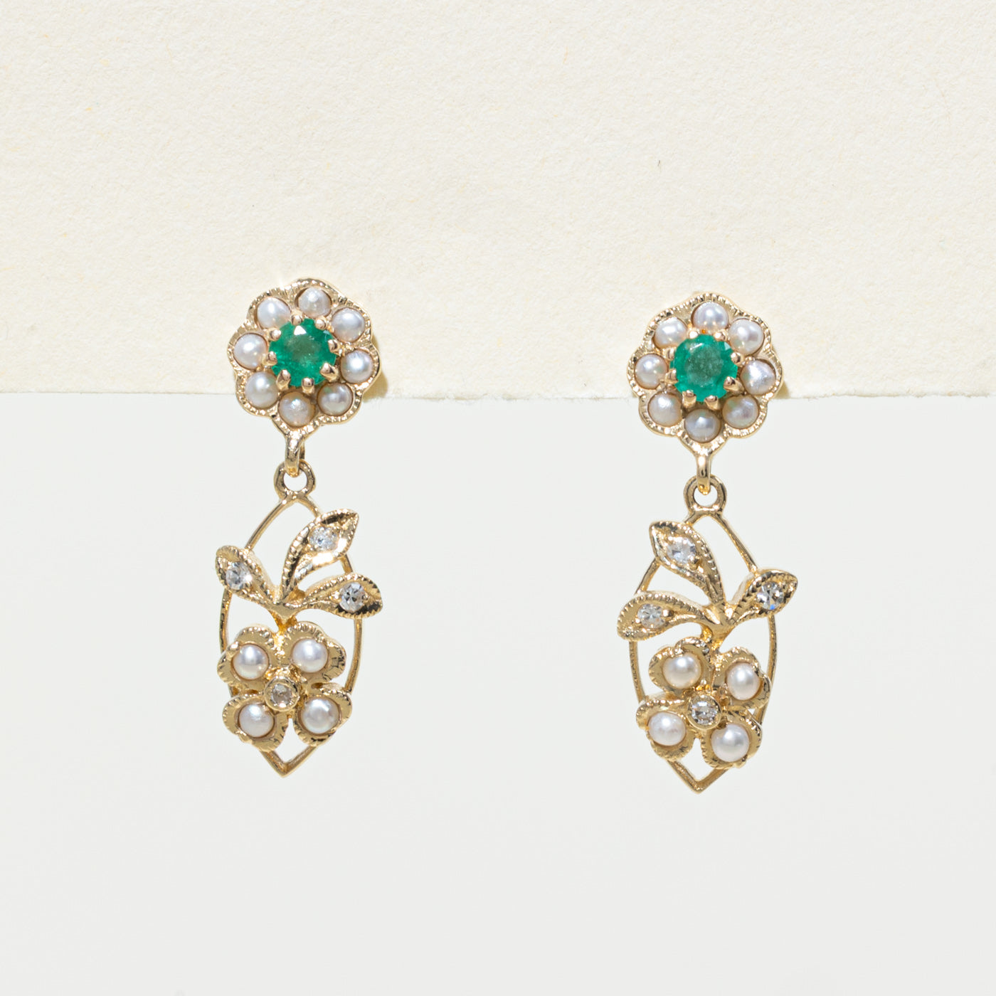 '100 Ways' Art Nouveau Inspired Emerald and Pearl Earrings