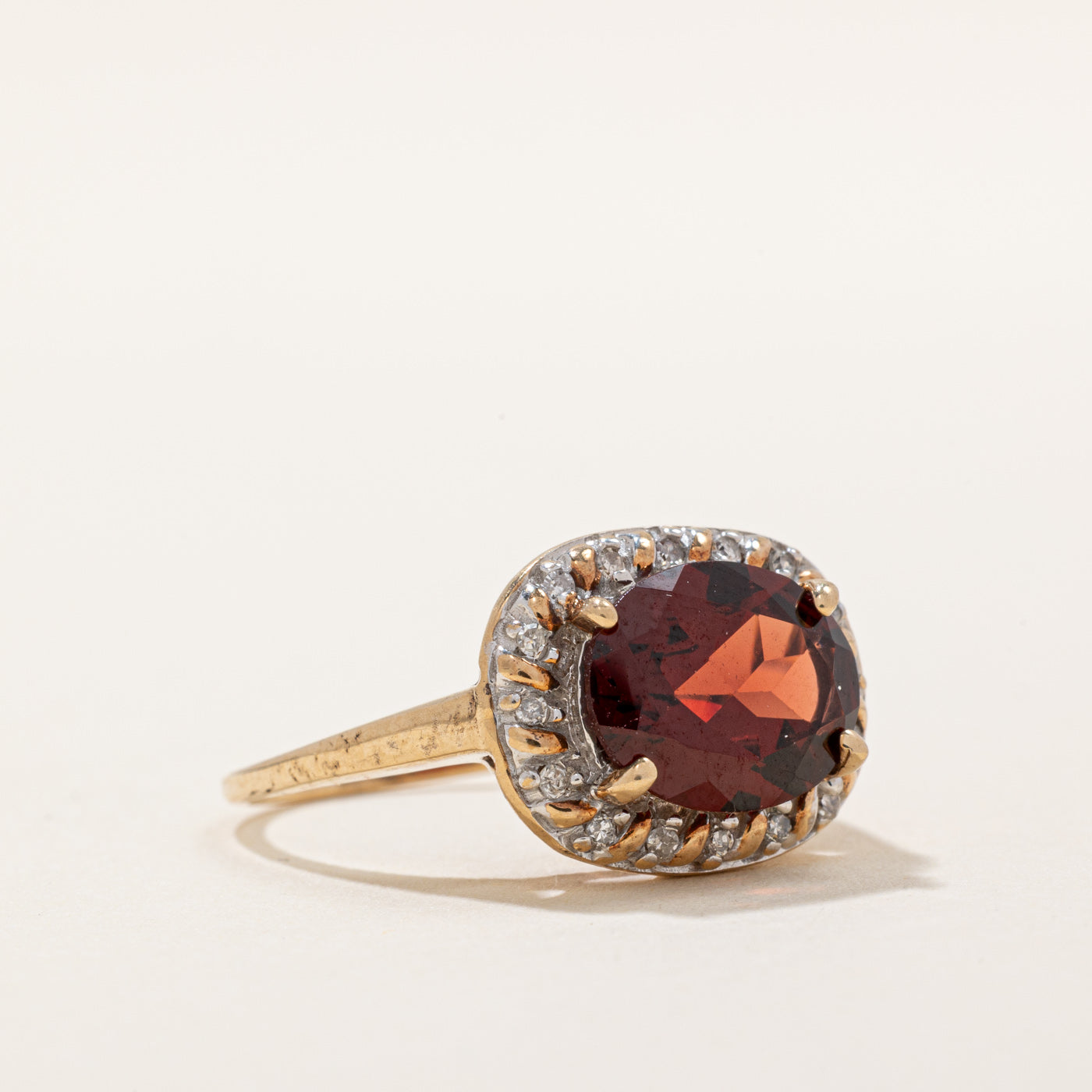 Garnet & Diamond Halo Set Cocktail Ring | 2.50ct, 0.08ctw | SZ 6 |