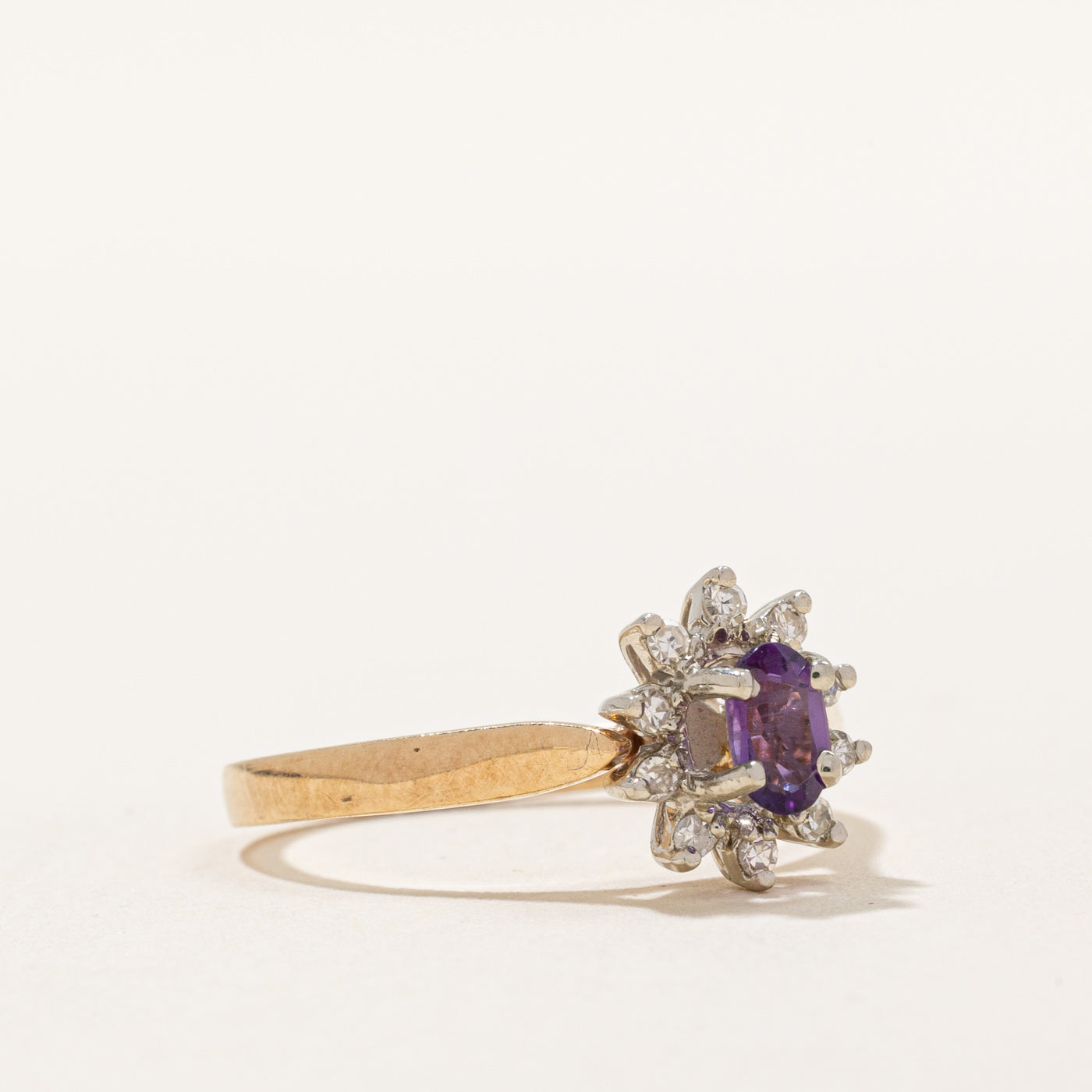 Amethyst & Diamond Cluster Set Ring | 0.15ct, 0.10ctw | SZ 6 |