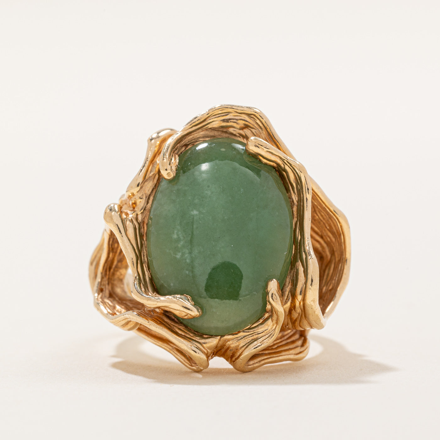 14k Yellow Gold Jadeite Cocktail Ring | 6.00ct | SZ 6.5 |