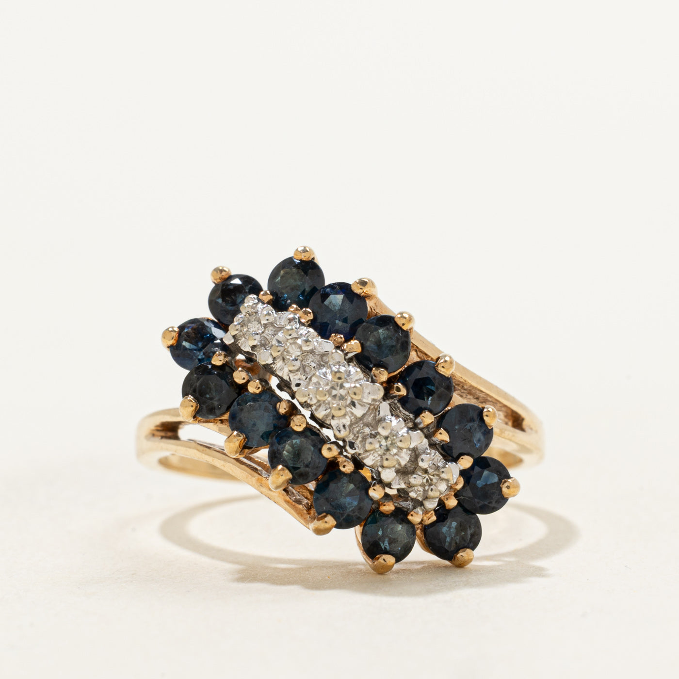 Cascading Blue Sapphire & Diamond Ring | 1.40ctw, 0.05ctw | SZ 8.5 |