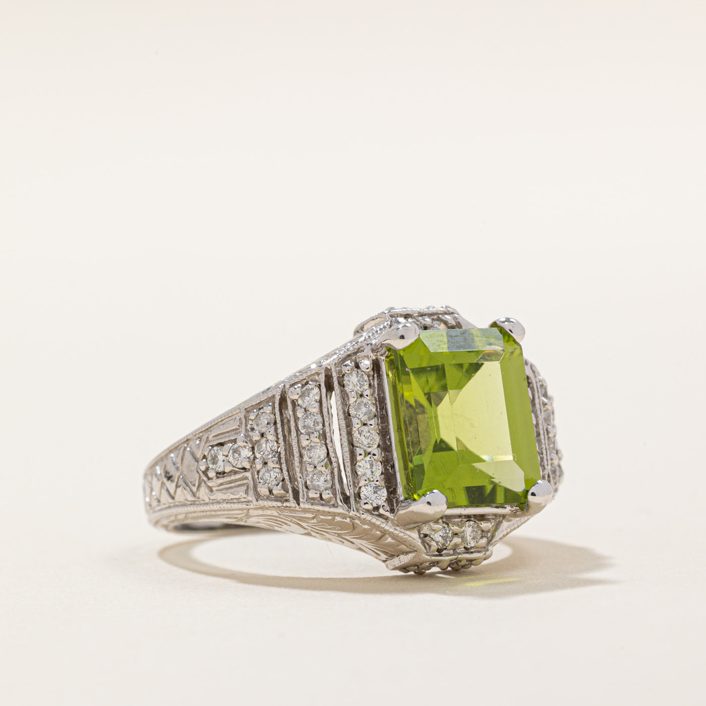 Peridot & Diamond Cocktail Ring | 3.80ct, 0.48ctw | SZ 8.75 |