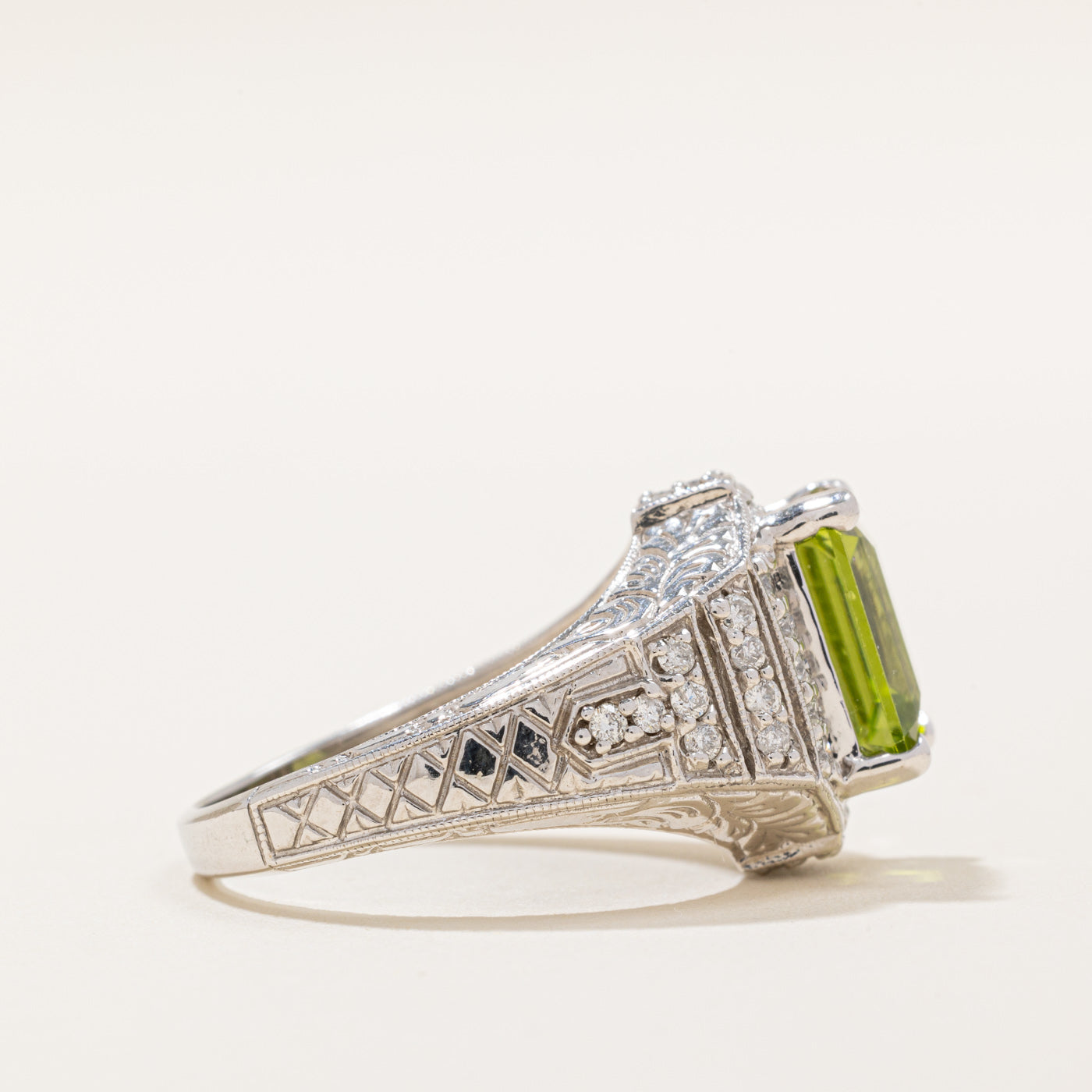 Peridot & Diamond Cocktail Ring | 3.80ct, 0.48ctw | SZ 8.75 |