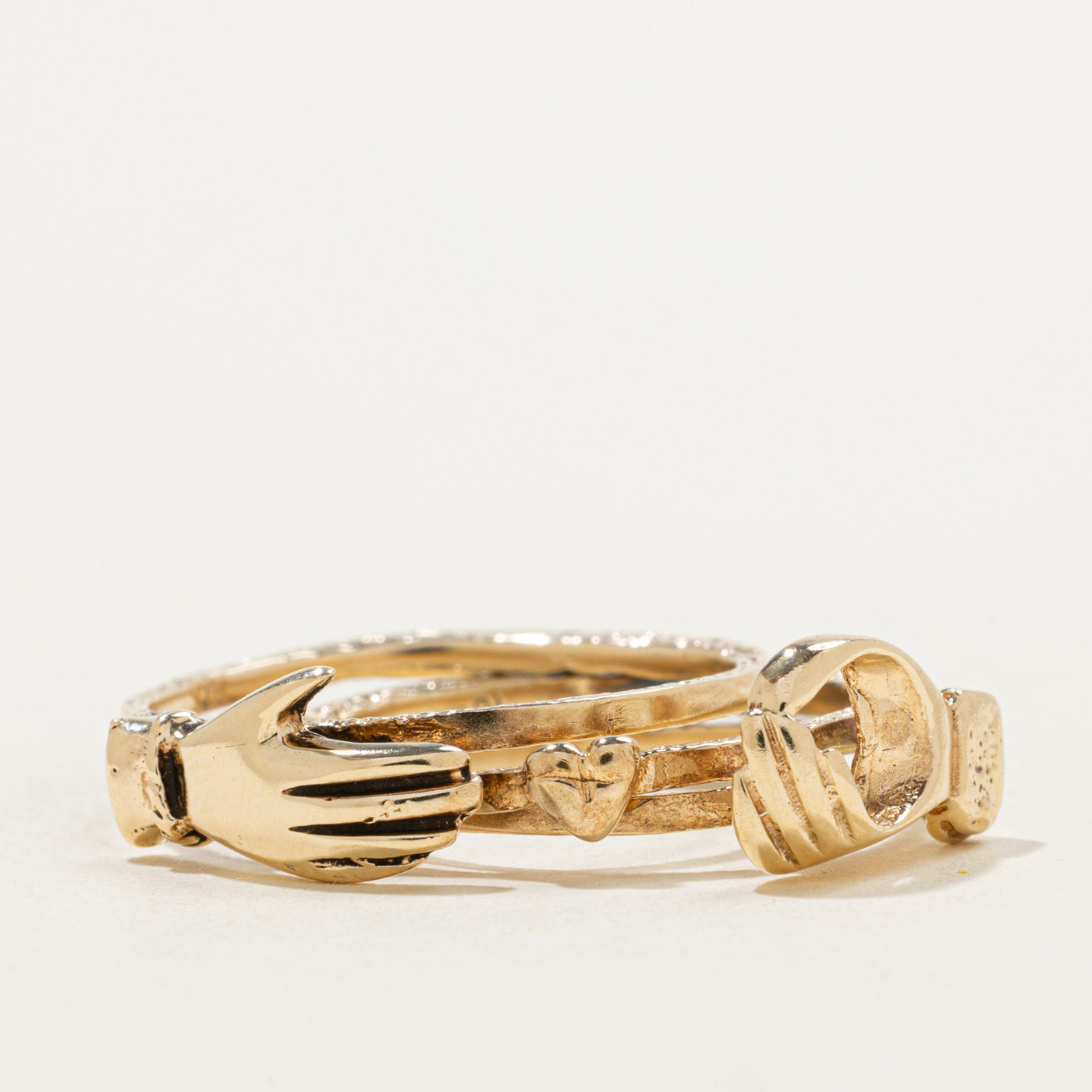 Antique 10k Interlocking Gold Gimmel Ring with Hands & Heart | SZ 9