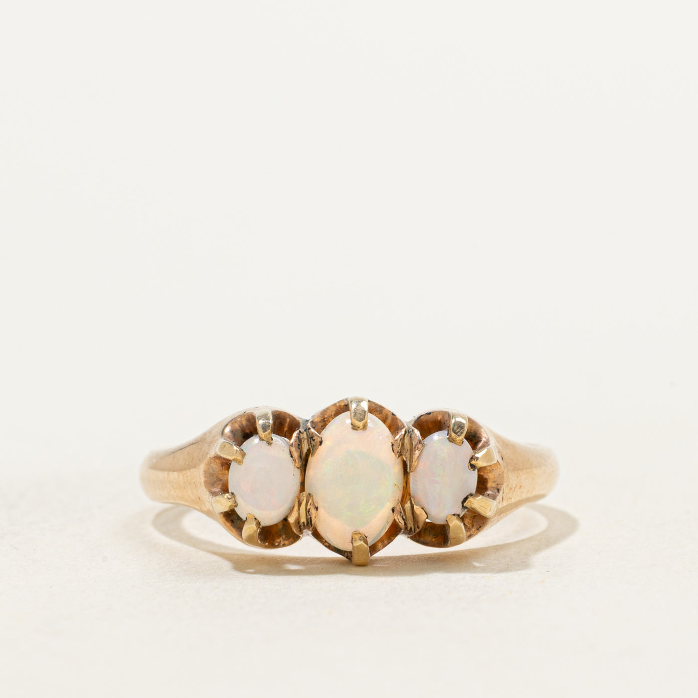 Antique Three Stone Belcher Set Opal Ring | 0.5ctw | SZ. 6.5