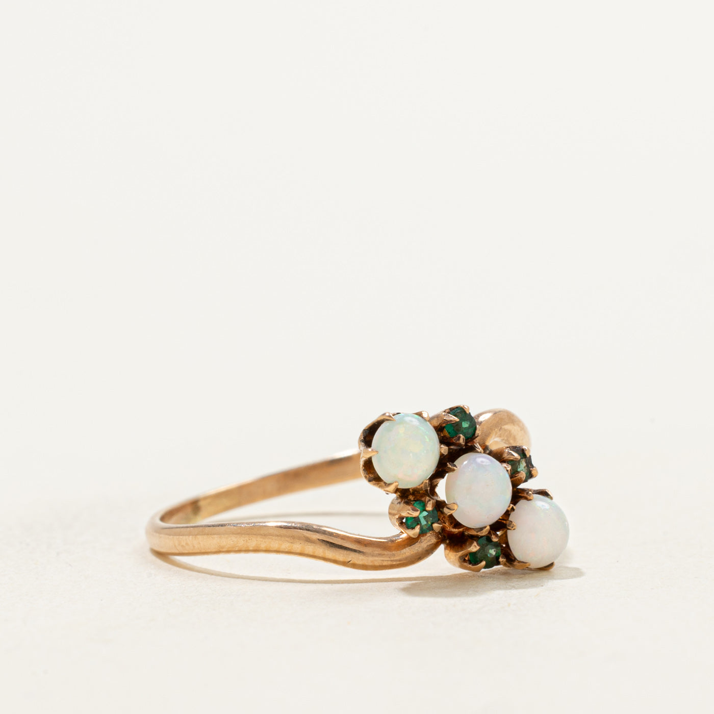 Antique Diagonal Opal & Garnet Cluster Bypass Ring | 0.78 ctw | SZ 8.5