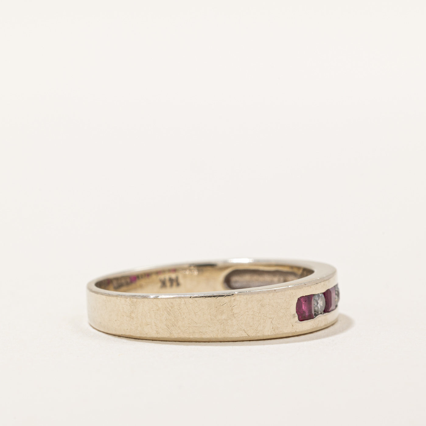 Channel Set Ruby & Diamond Ring | 0.24ctw, 0.09ctw | SZ 7.5 |