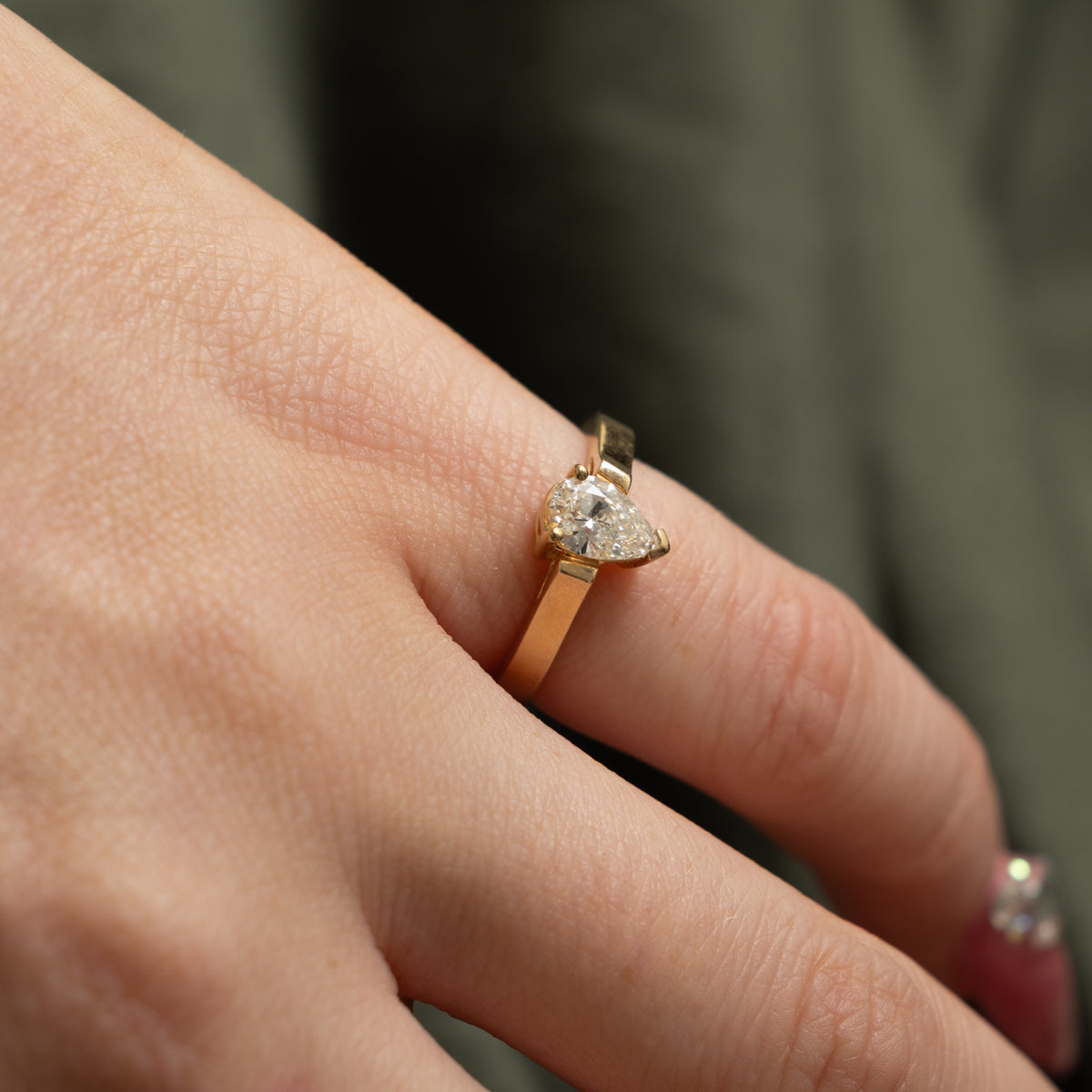 14k Solitaire Pear Cut Diamond Ring | 0.52ct SI1 L | SZ 4.25