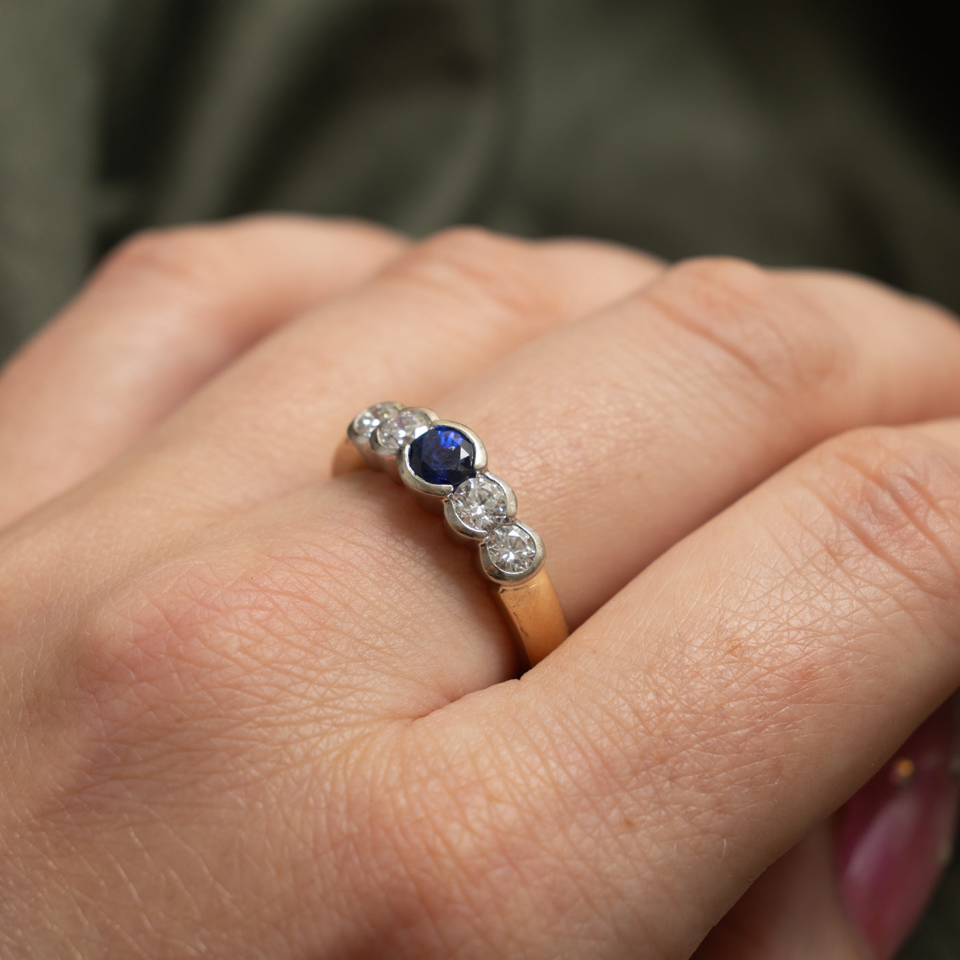 14k Five Stone Sapphire & Diamond Ring | 0.40ct, 0.52ctw | SZ 7.5