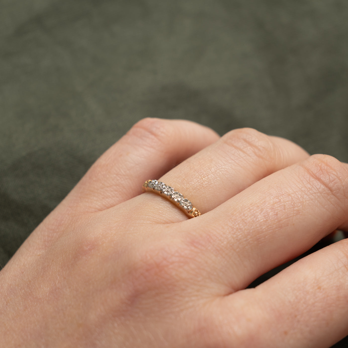 14k Two Tone Gold Engraved Floral Band | 2.80mm | SZ 5.5