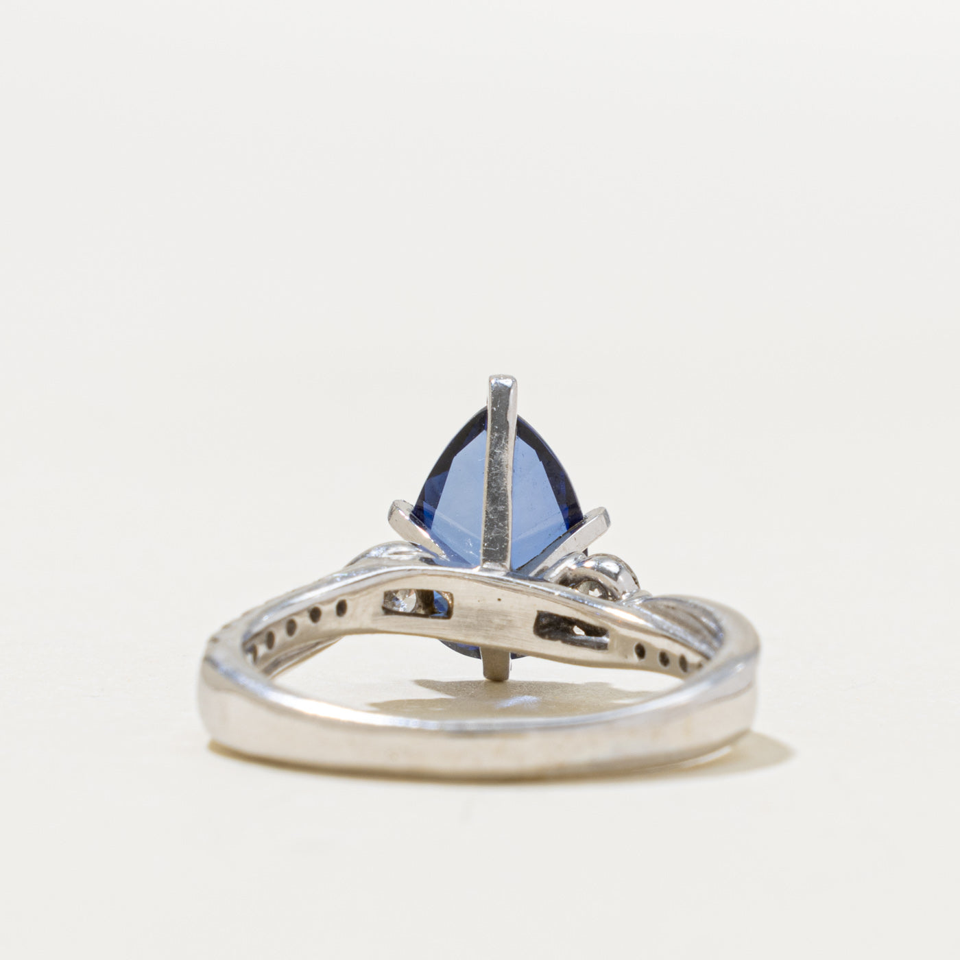 14k Pear Cut Synthetic Sapphire & Diamond Accented Ring | 2.50ct, 0.36ctw | SZ 6