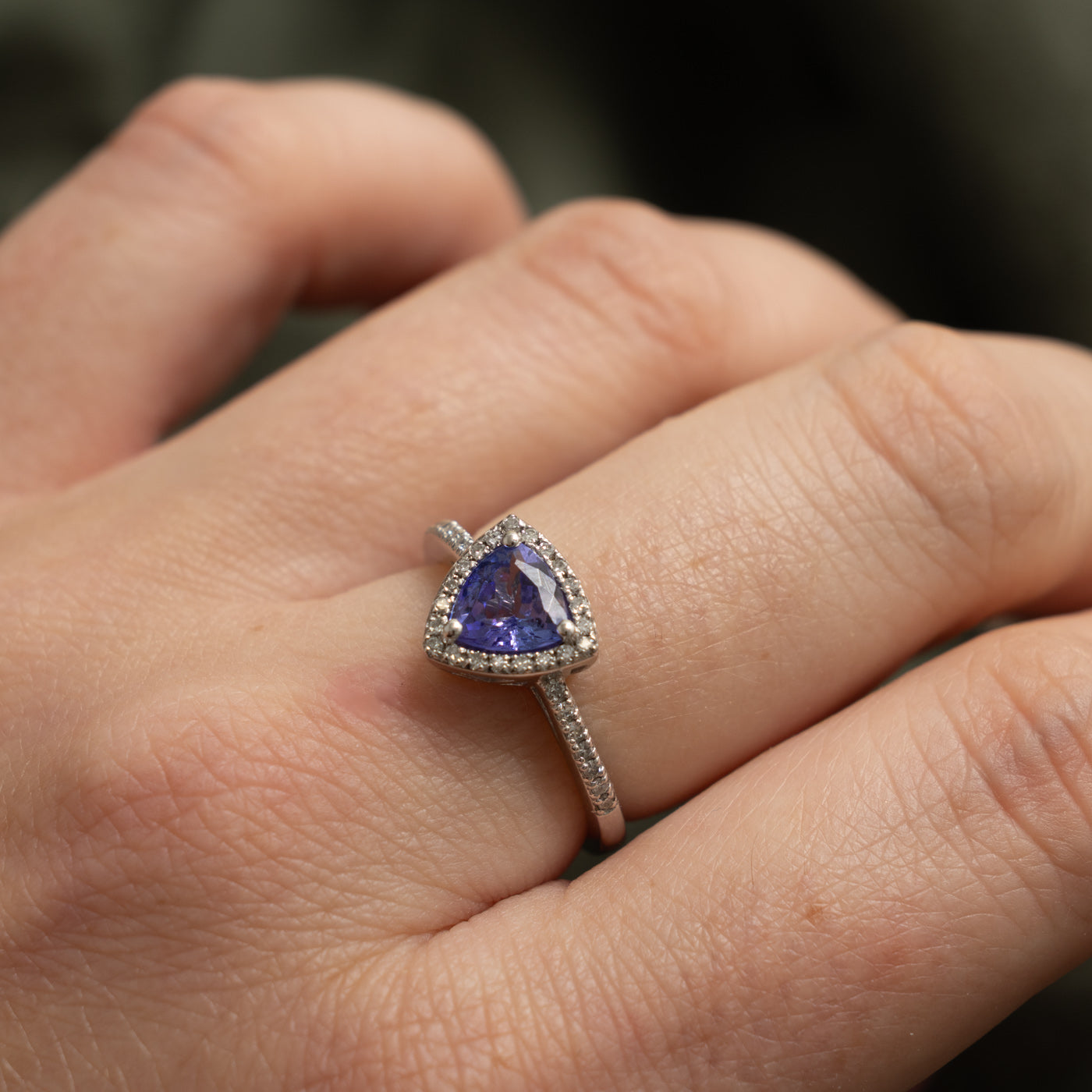 14k Trillion Cut Tanzanite & Diamond Halo Ring | 1.2ct, 0.18ctw | SZ 6.75