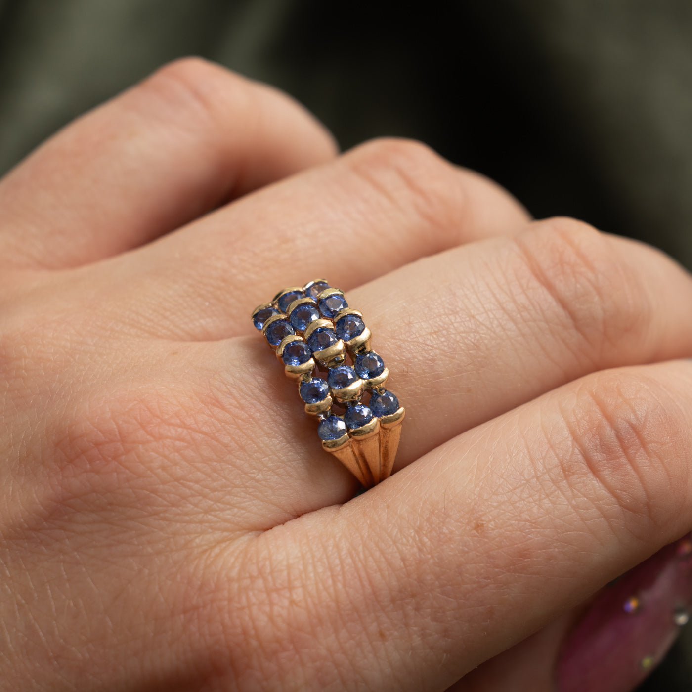 10k Semi Bezel Set Sapphire Multi Column Ring | 1.70ct | SZ 6