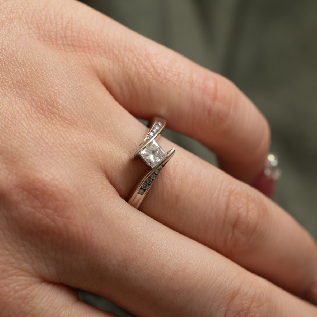 14k Princess Cut Diamond Accented Bypasss Ring | 0.39ct SI2 H, 0.06ctw | SZ 8.5