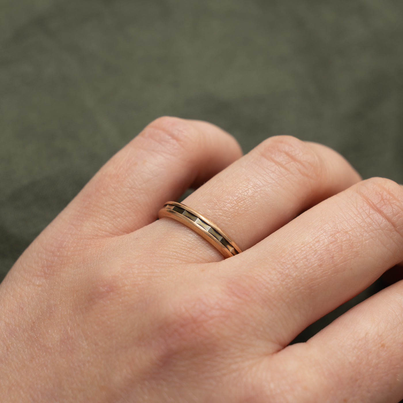 18k Rose & White Gold Geometric Band | 3.65mm | SZ 8