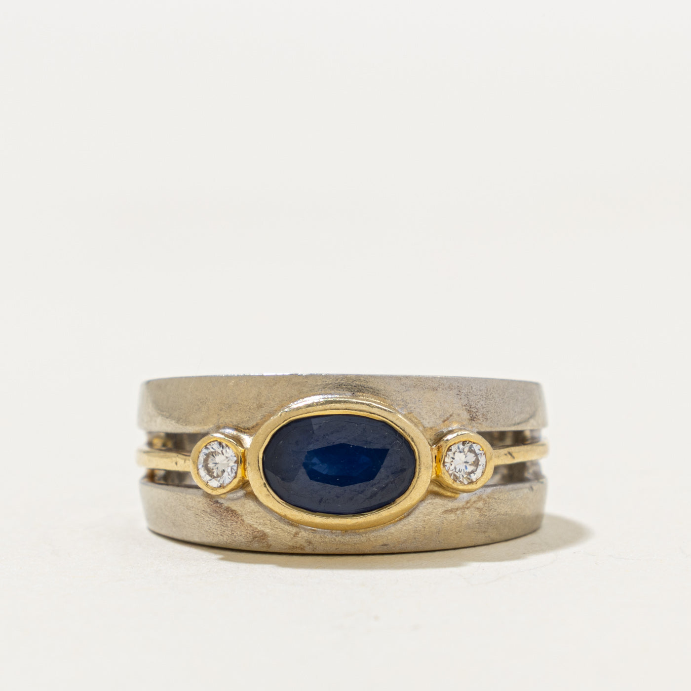 18k Two Tone East West Sapphire & Diamond Band | 1.00ct, 0.08ctw | 5.4mm | SZ 4.5