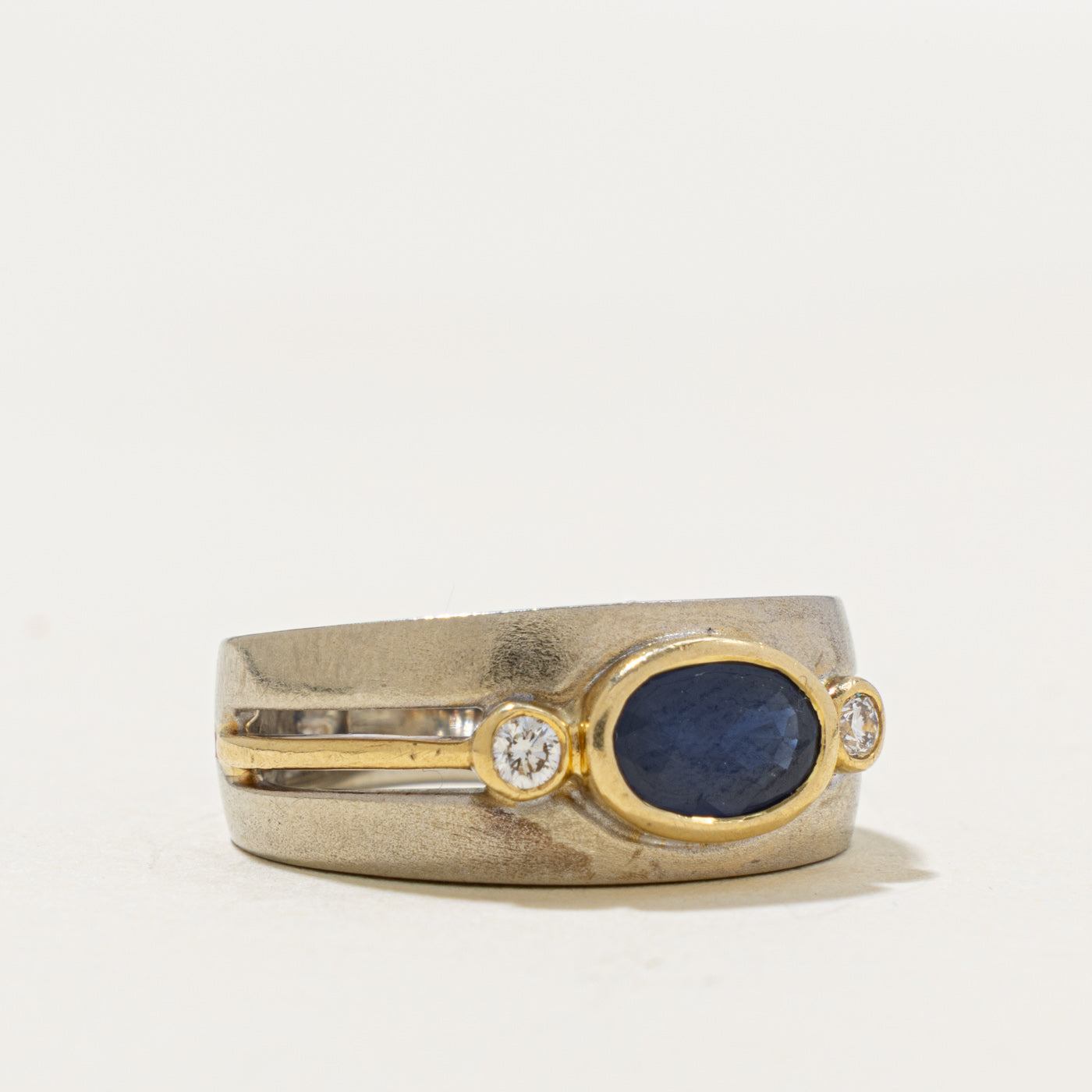 18k Two Tone East West Sapphire & Diamond Band | 1.00ct, 0.08ctw | 5.4mm | SZ 4.5