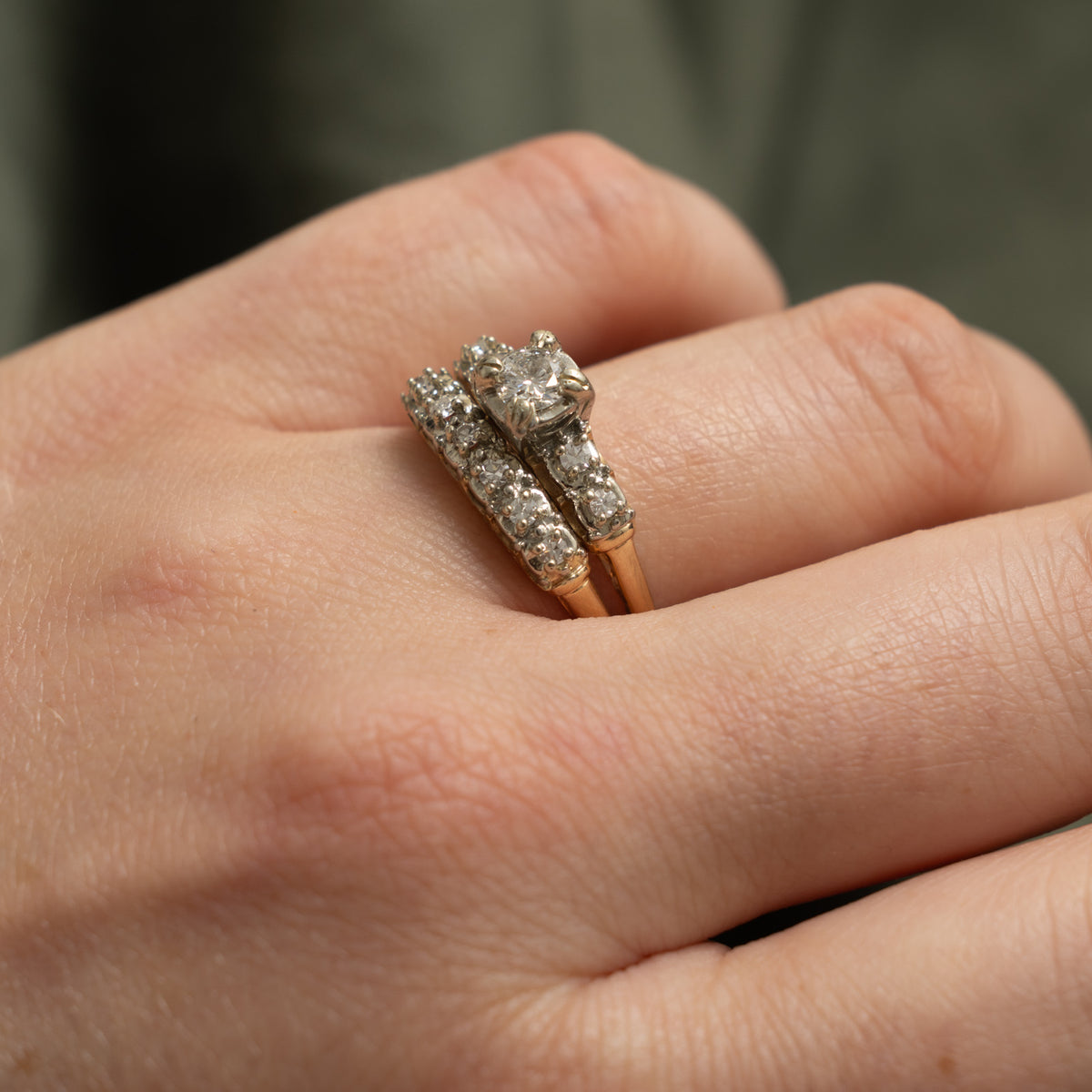 14k Yellow Gold Diamond Accented Soldered Wedding Ring Set | 0.44ctw | SZ 8.75