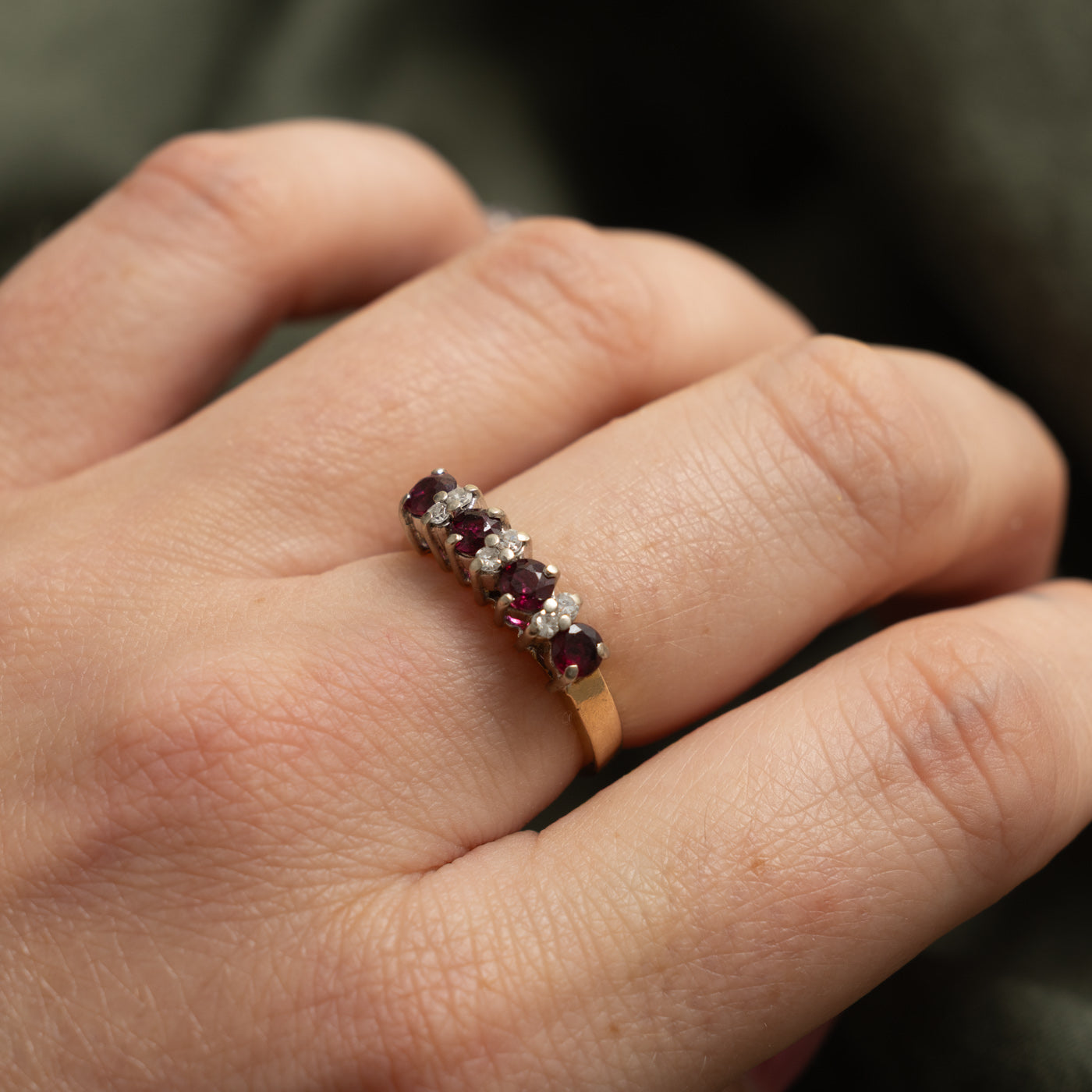 14k Four Stone Ruby & Diamond Accented Band | 0.68ct, 0.12ctw | SZ 6.25