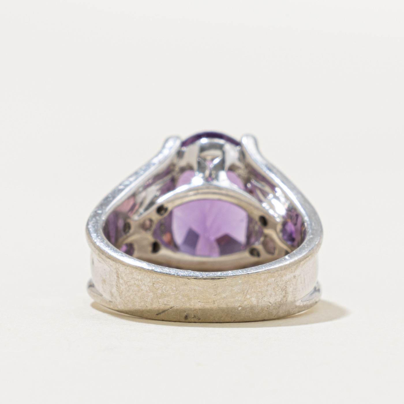 10k Oval Cut Amethyst, Tourmaline & Diamond Cocktail Ring | 5.90ctw, 0.16ctw | SZ 6