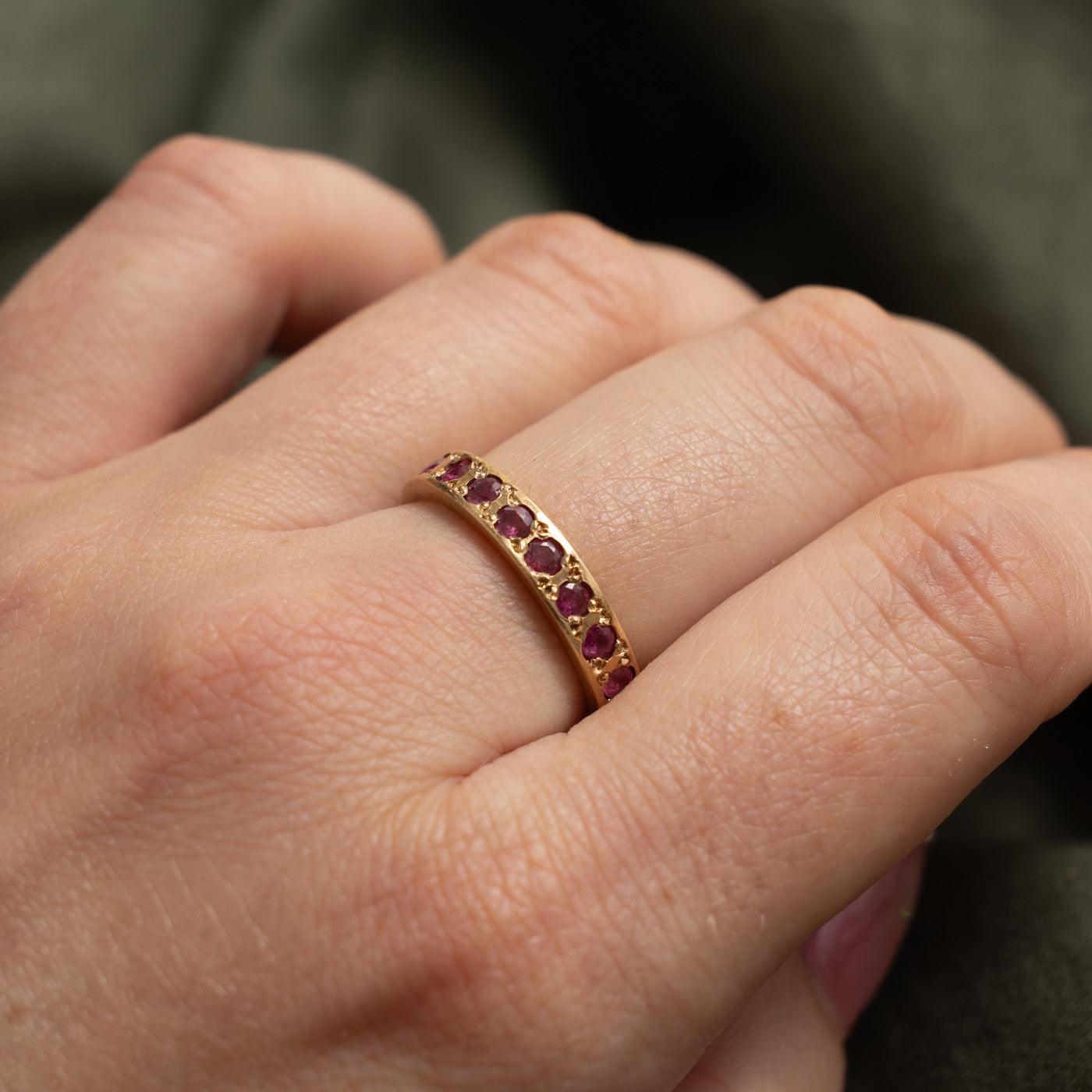 10k Eternity Ruby Ornate Band | 0.88ct | 3.65mm | SZ 7.5