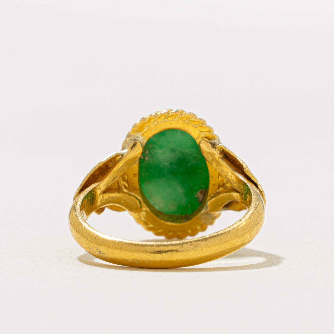 24k Oval Cabochon Jadeite Rope Textured Ring | 3.26ct | SZ 6.5
