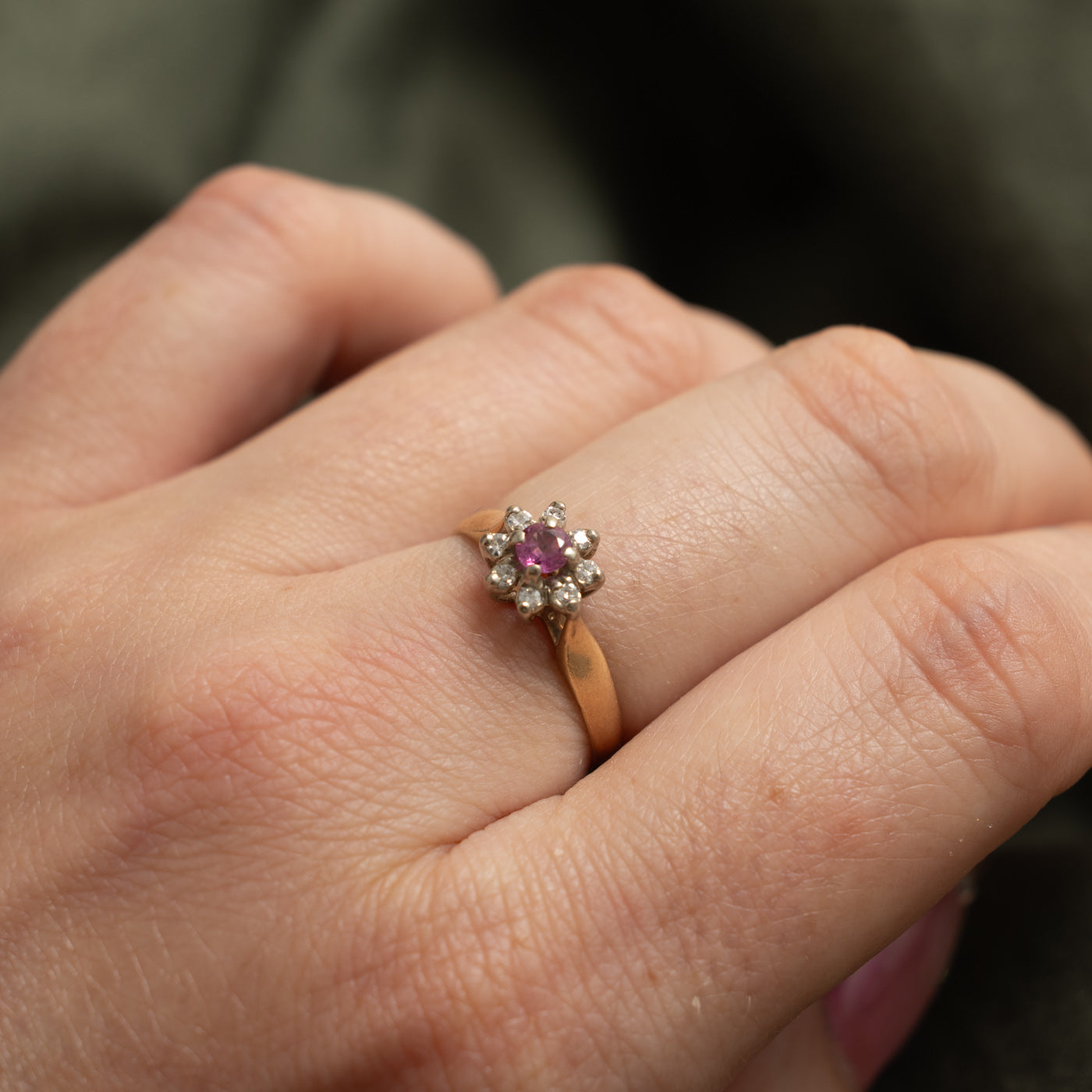 10k Ruby & Diamond Petal Halo Floral Ring | 0.18ct, 0.08ctw | SZ 6.25