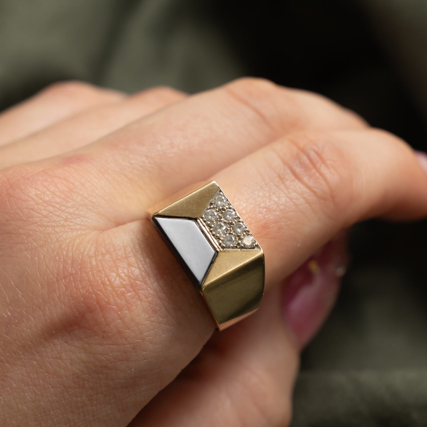 14k Onyx & Diamond Geometric Signet Ring | 2.40ct, 0.28ctw | SZ 10.25