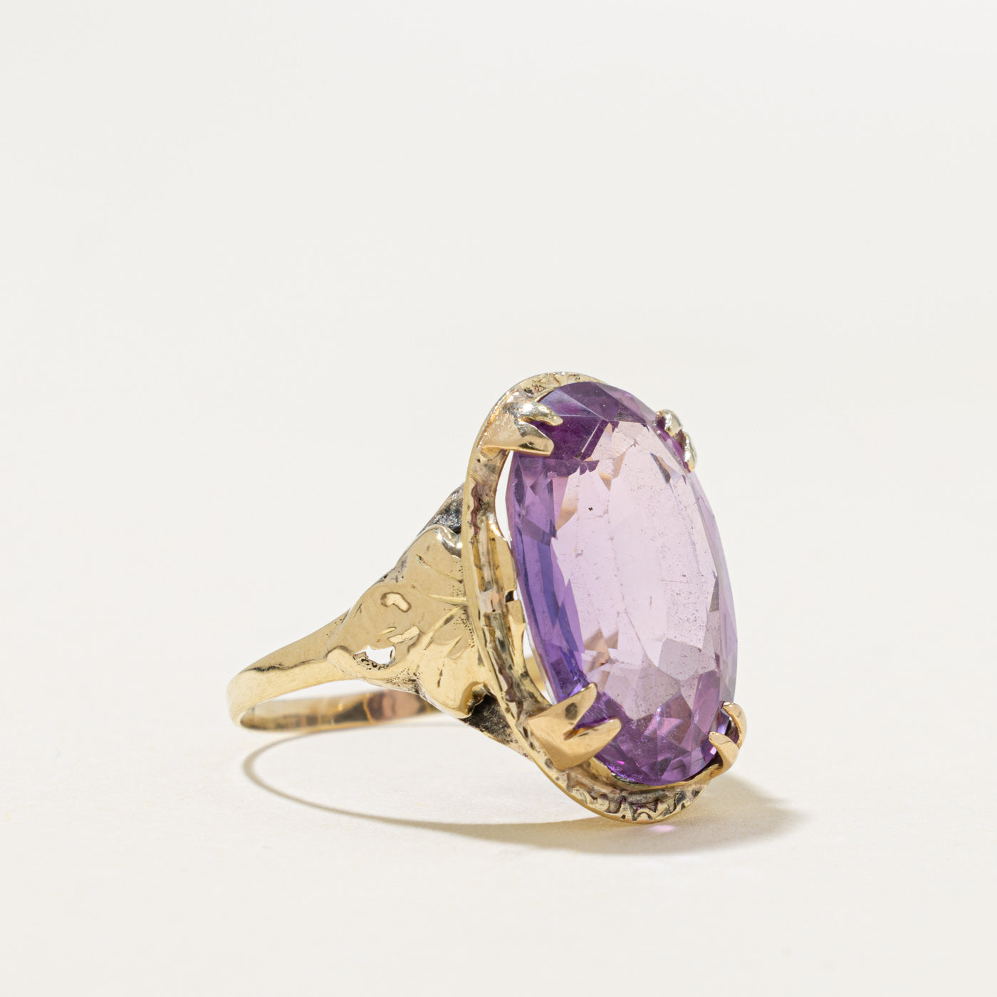 14k Oval Cut Synthetic Sapphire Textured Cocktail Ring | 12.60ct | SZ 7.75