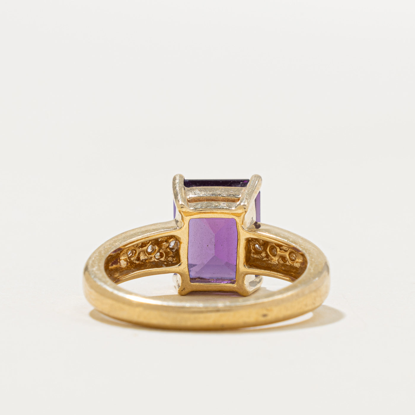 14k Emerald Cut Amethyst & Accented Diamond Ring | 3.25ct, 0.12ctw | SZ 7.25
