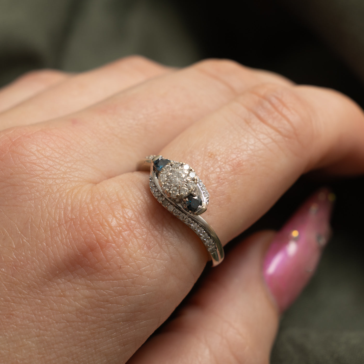 10k Blue & White Diamond Halo Bypass Ring | 0.66ctw | SZ 9