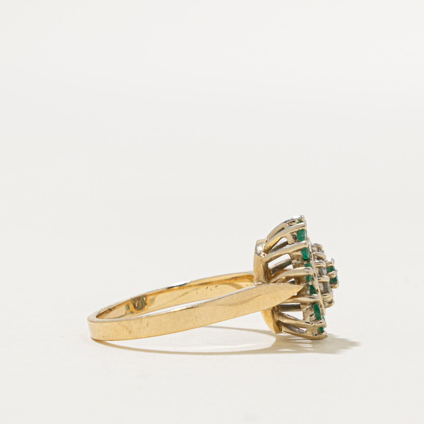 14k Emerald & Diamond Floral Cluster Ring | 0.30ct, 0.12ctw | SZ 6.75