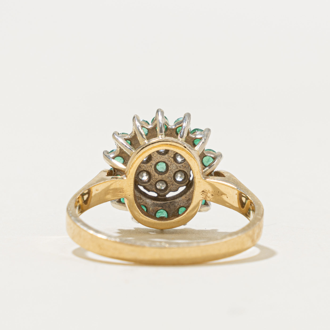 14k Emerald & Diamond Floral Cluster Ring | 0.30ct, 0.12ctw | SZ 6.75