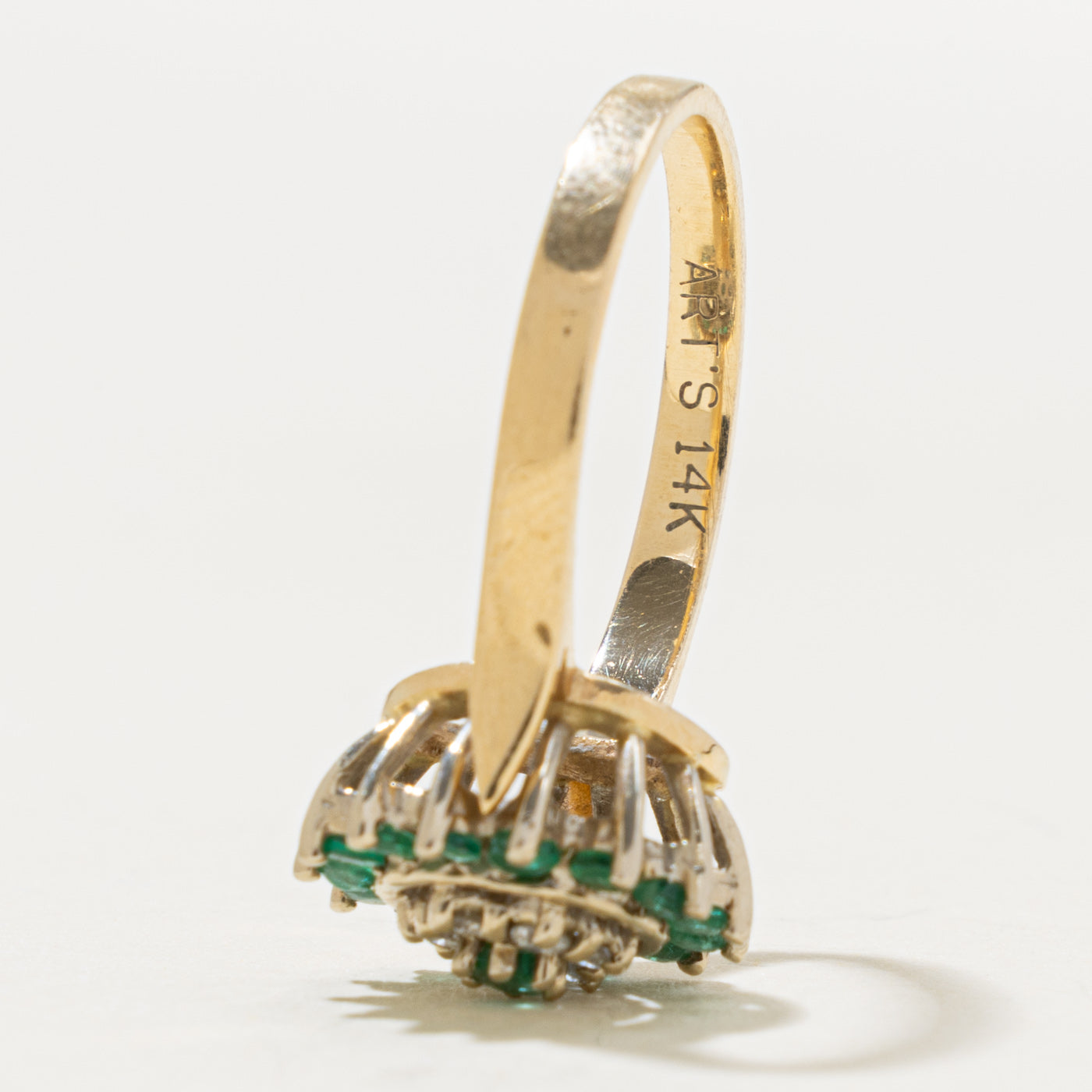 14k Emerald & Diamond Floral Cluster Ring | 0.30ct, 0.12ctw | SZ 6.75