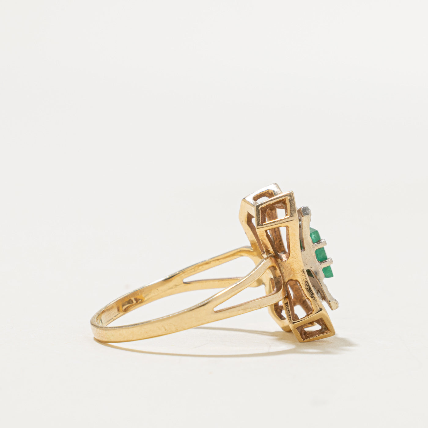 14k Emerald & Diamond Geometric Ring | 0.38ct, 0.12ctw | SZ 6.5