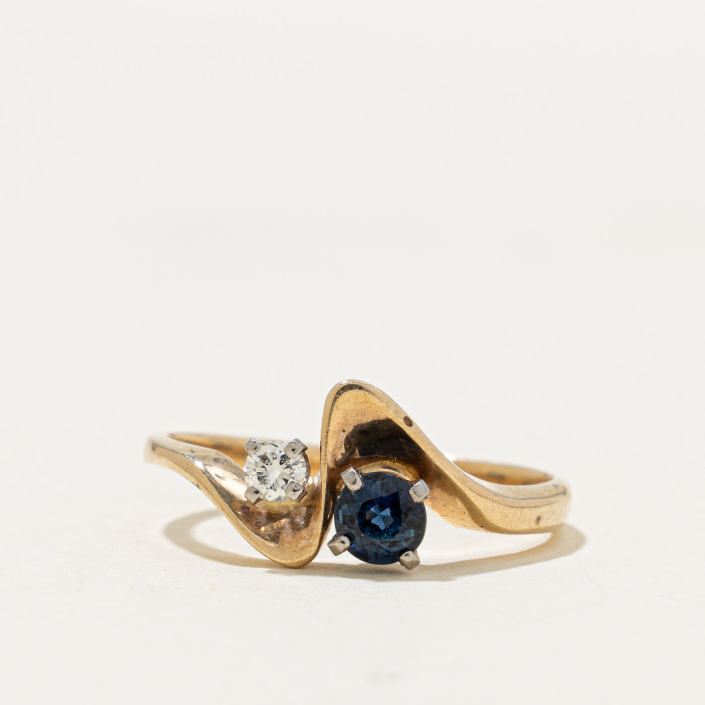 10k Two Stone Sapphire & Diamond Bypass Ring | 0.30ct, 0.06ct | SZ 7