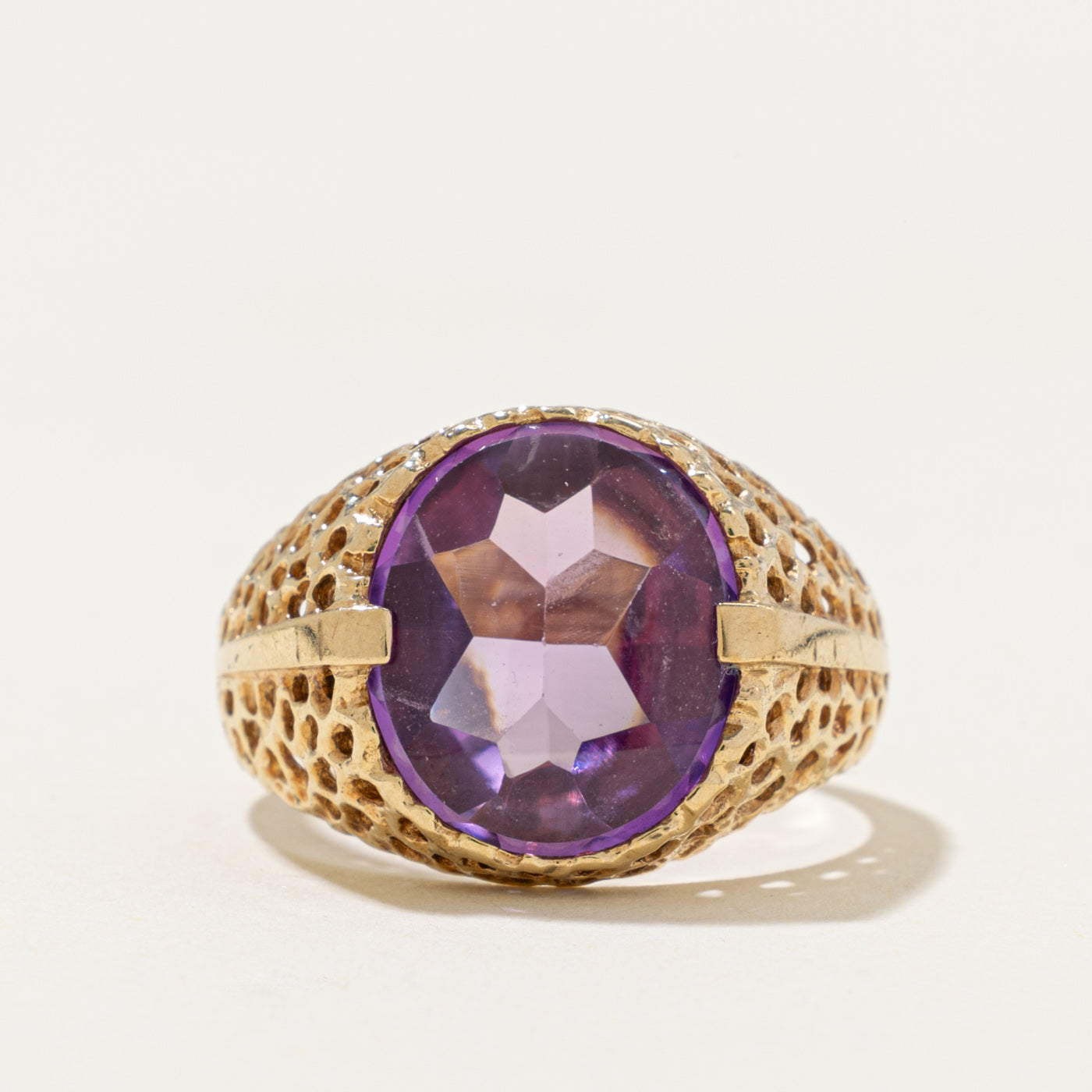 10k Synthetic Sapphire Openwork Signet Ring | 7.40ct | SZ 9