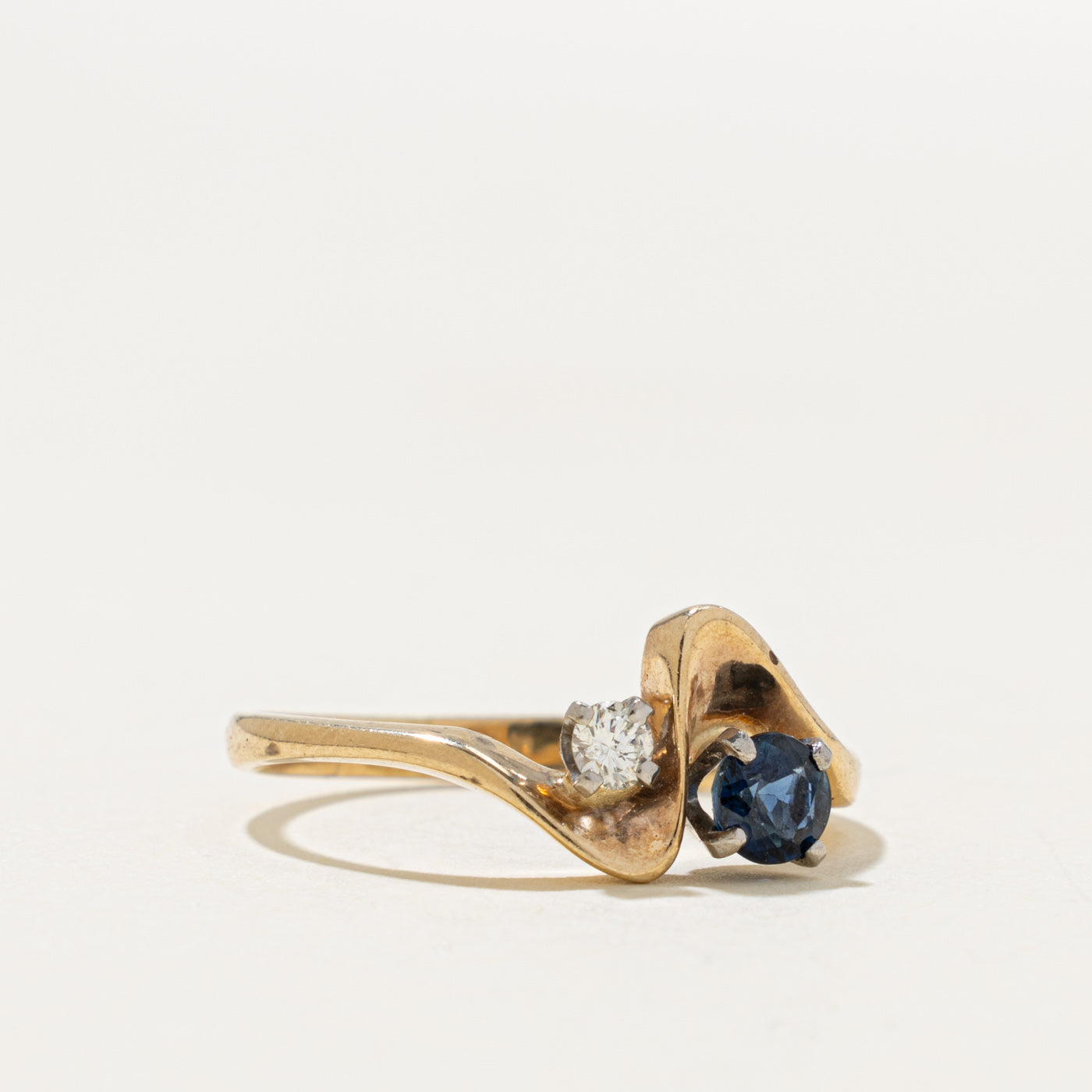 10k Two Stone Sapphire & Diamond Bypass Ring | 0.30ct, 0.06ct | SZ 7