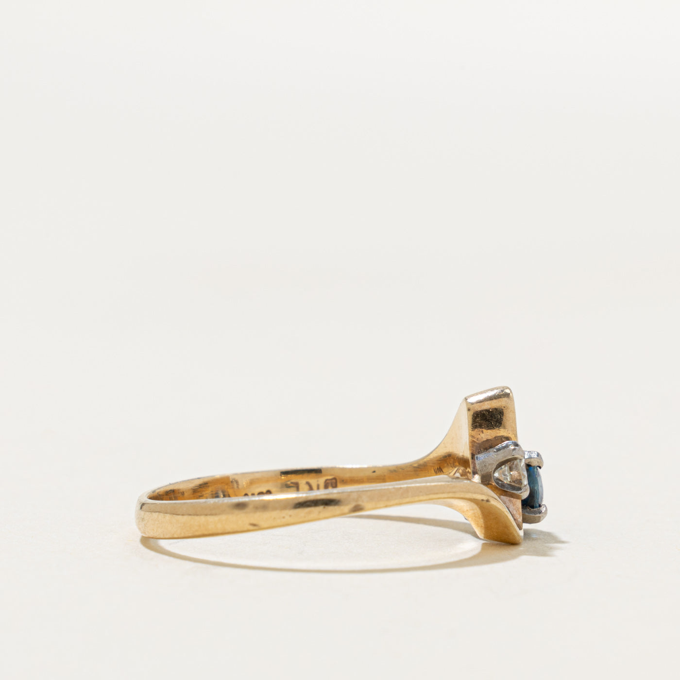 10k Two Stone Sapphire & Diamond Bypass Ring | 0.30ct, 0.06ct | SZ 7