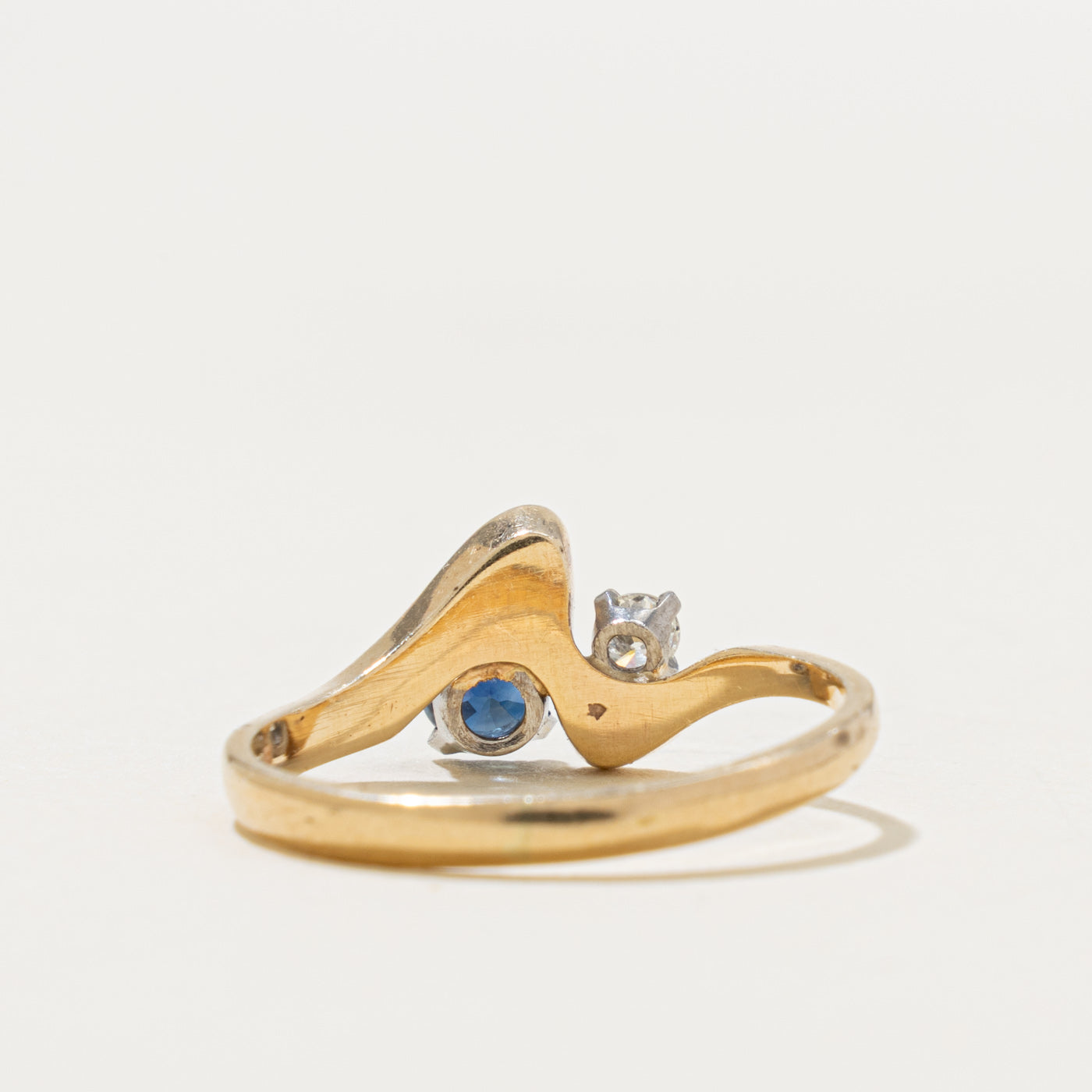 10k Two Stone Sapphire & Diamond Bypass Ring | 0.30ct, 0.06ct | SZ 7